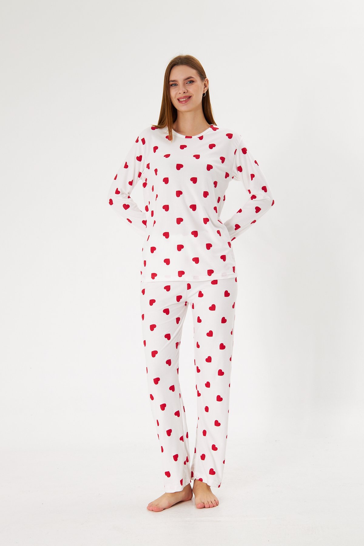 Lara Candy Heart Pamuklu Uzun Kollu Pijama Takımı