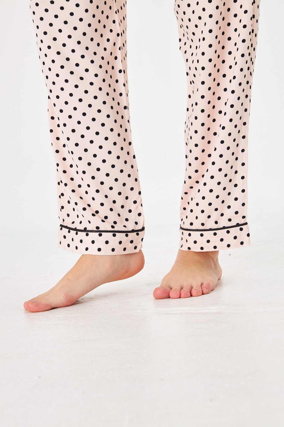 Lara Pink Polka Premium %100 Pamuk Saten Uzun Kollu Pijama Takımı