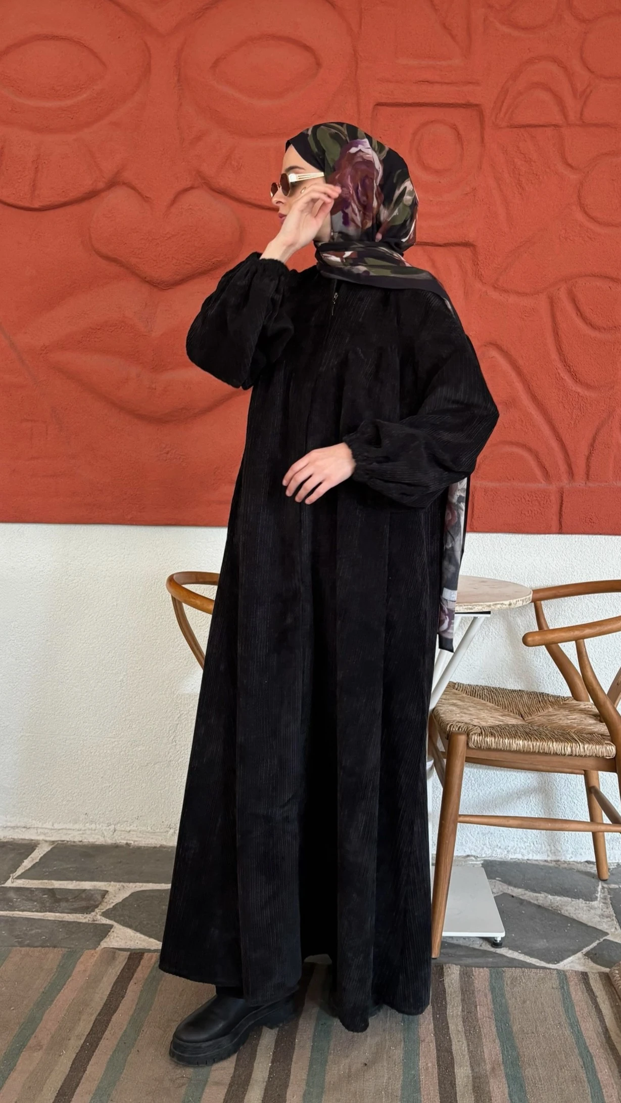 FİTİLLİ KADİFE FERACE - siyah