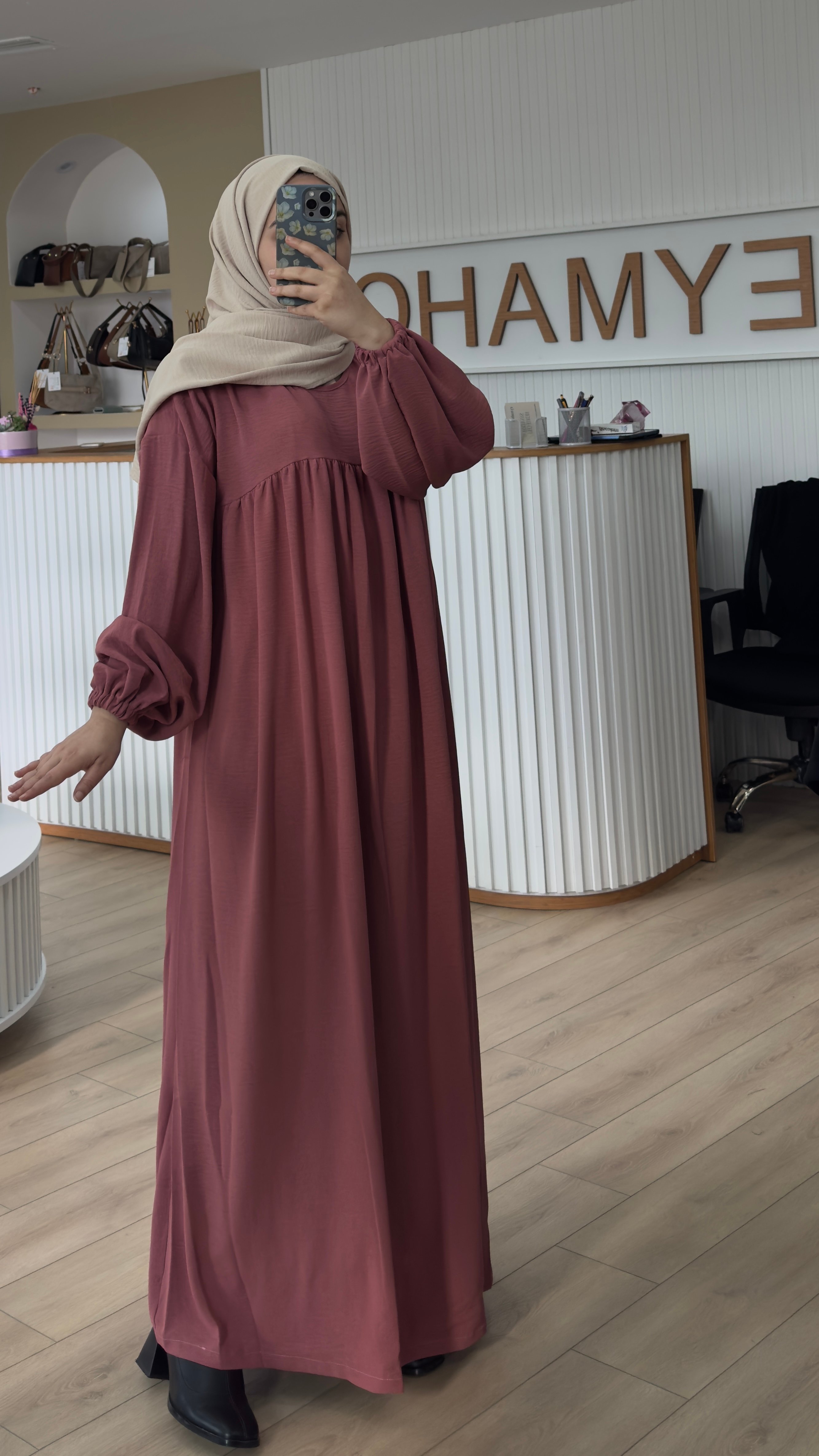 Göğüs Büzgülü Elbise - PEMBE
