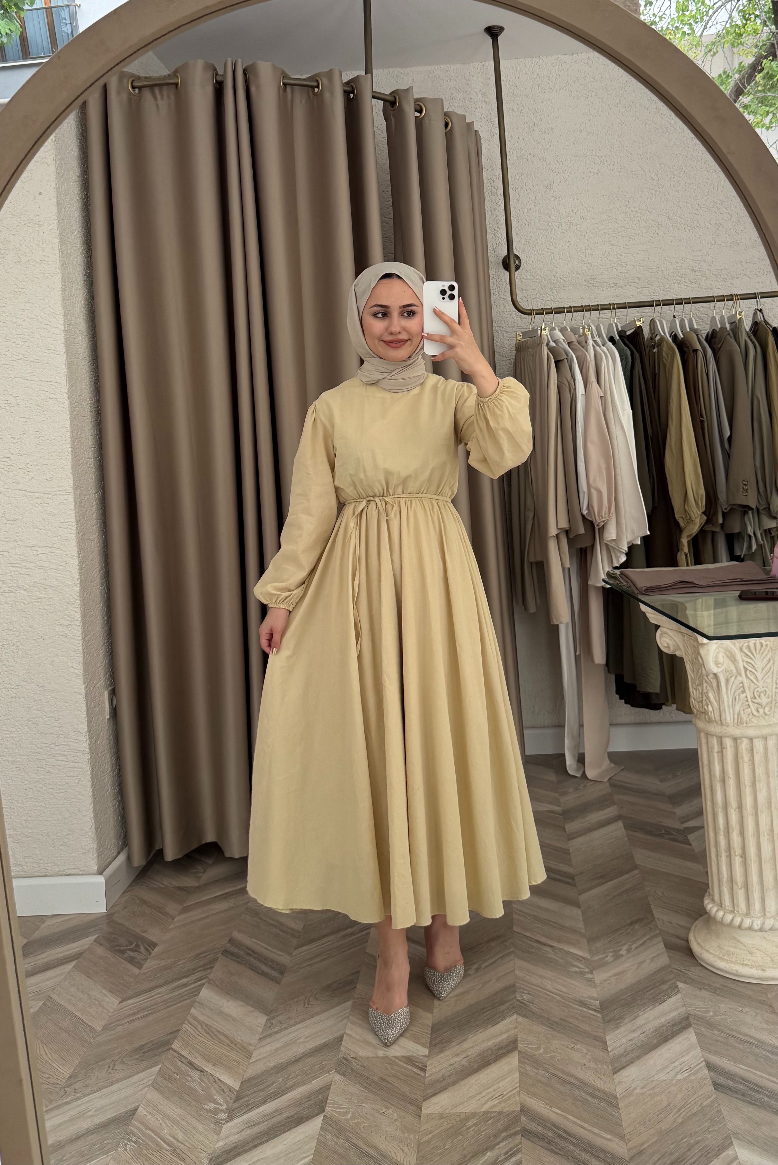 Cotton Kuşaklı Elbise - Butter Yellow