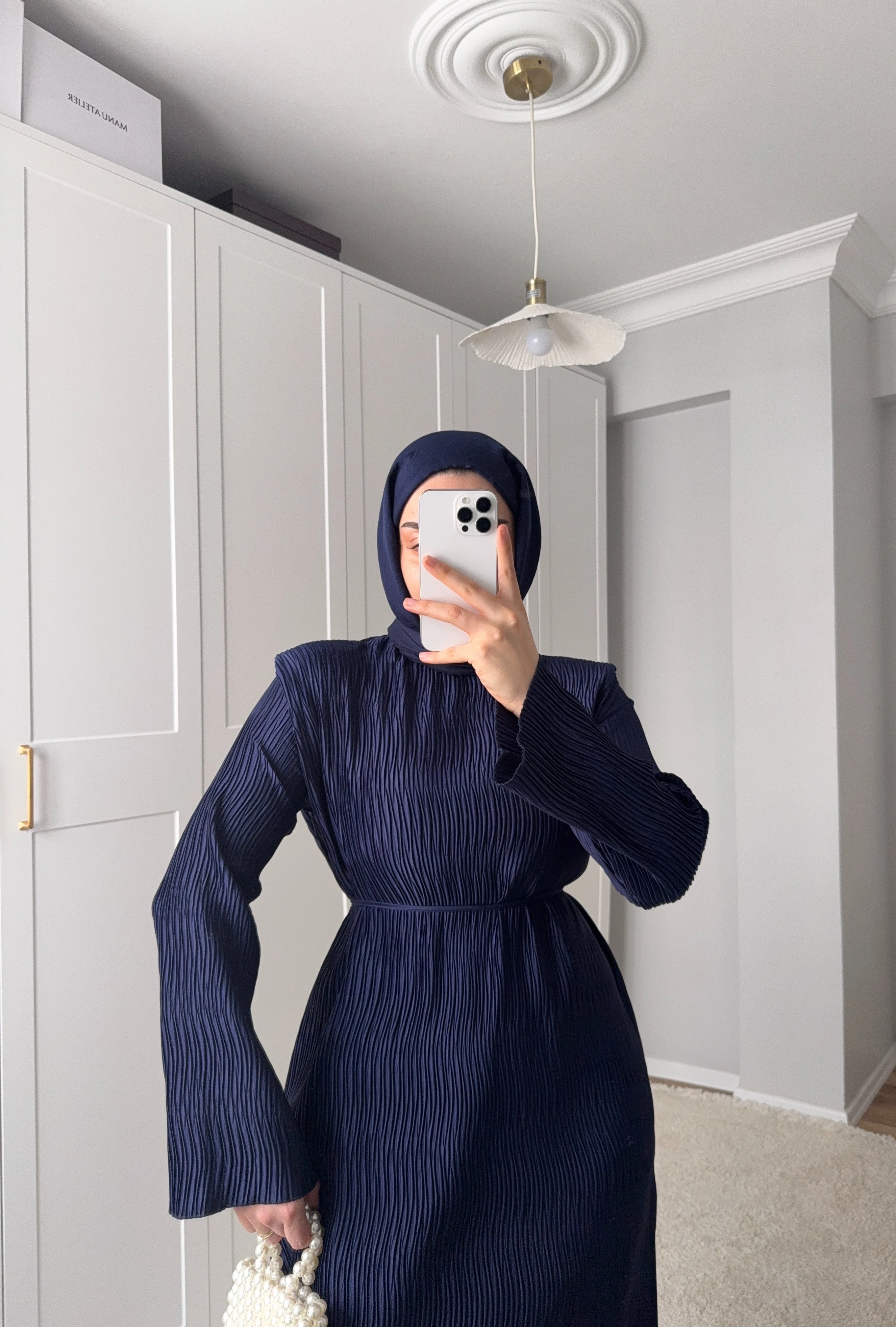 Dubai Piliseli Elbise - Lacivert