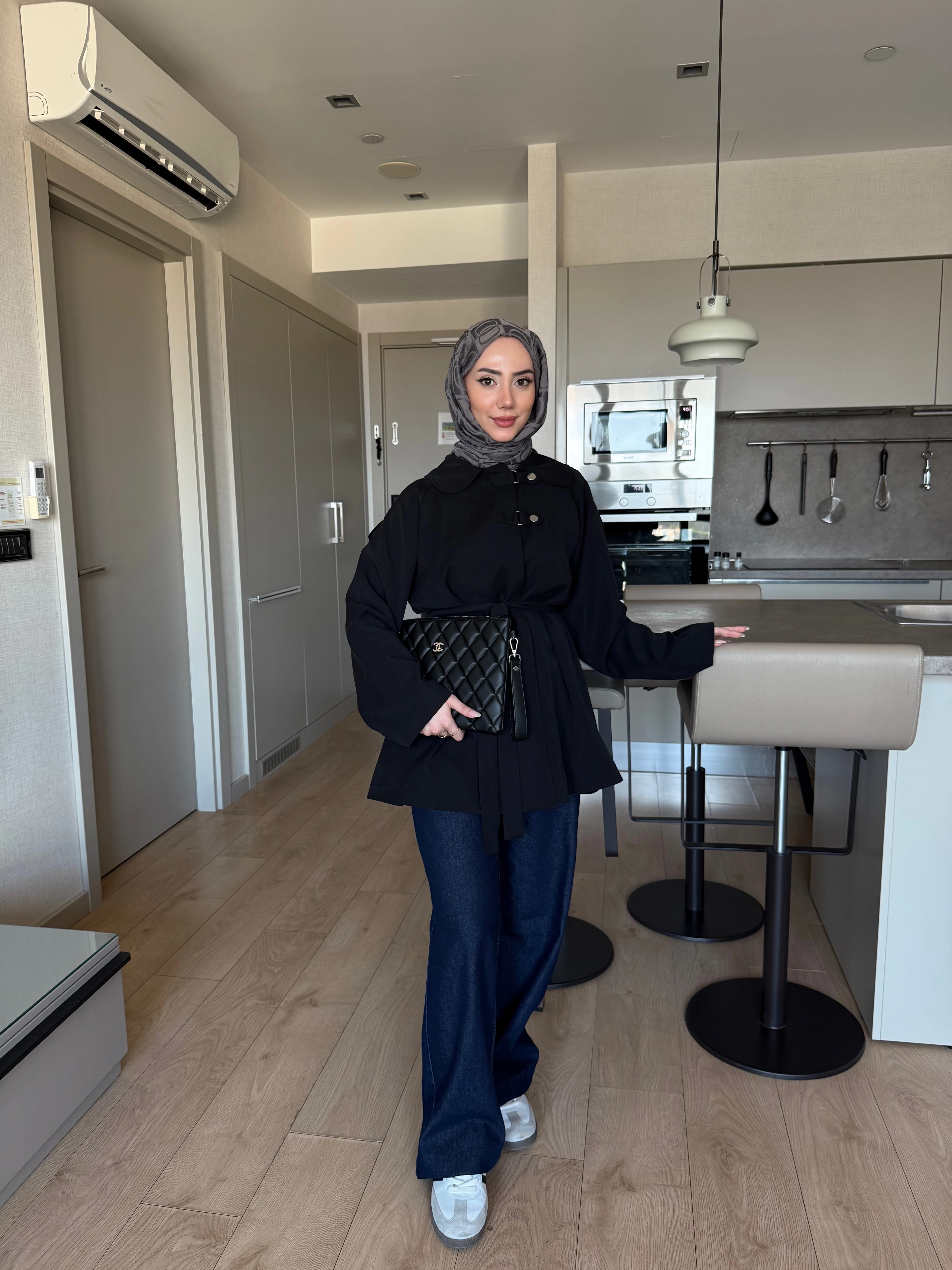 Apoletli Trençkot - Siyah