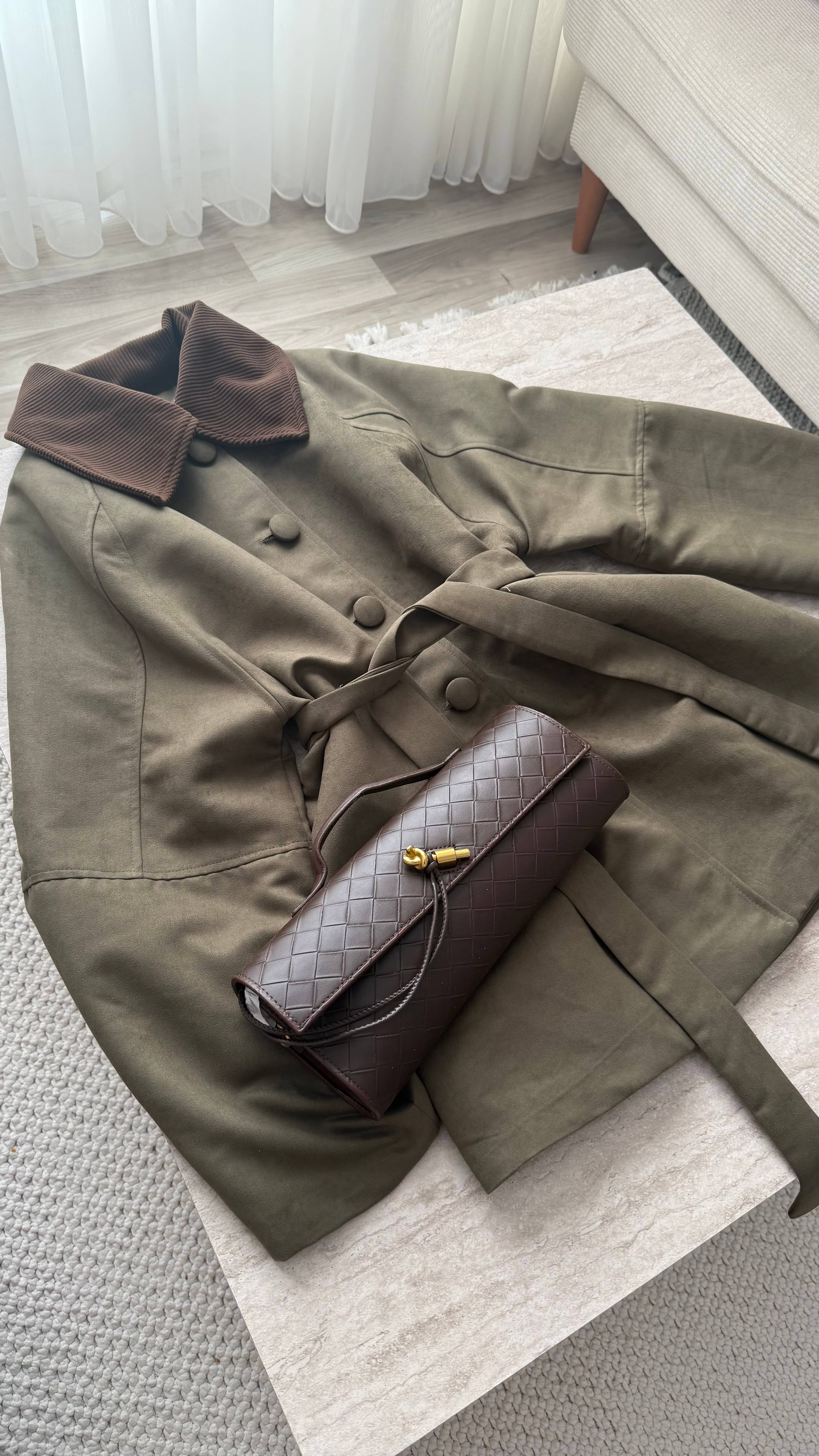 Elegant Nubuk Trençkot - haki