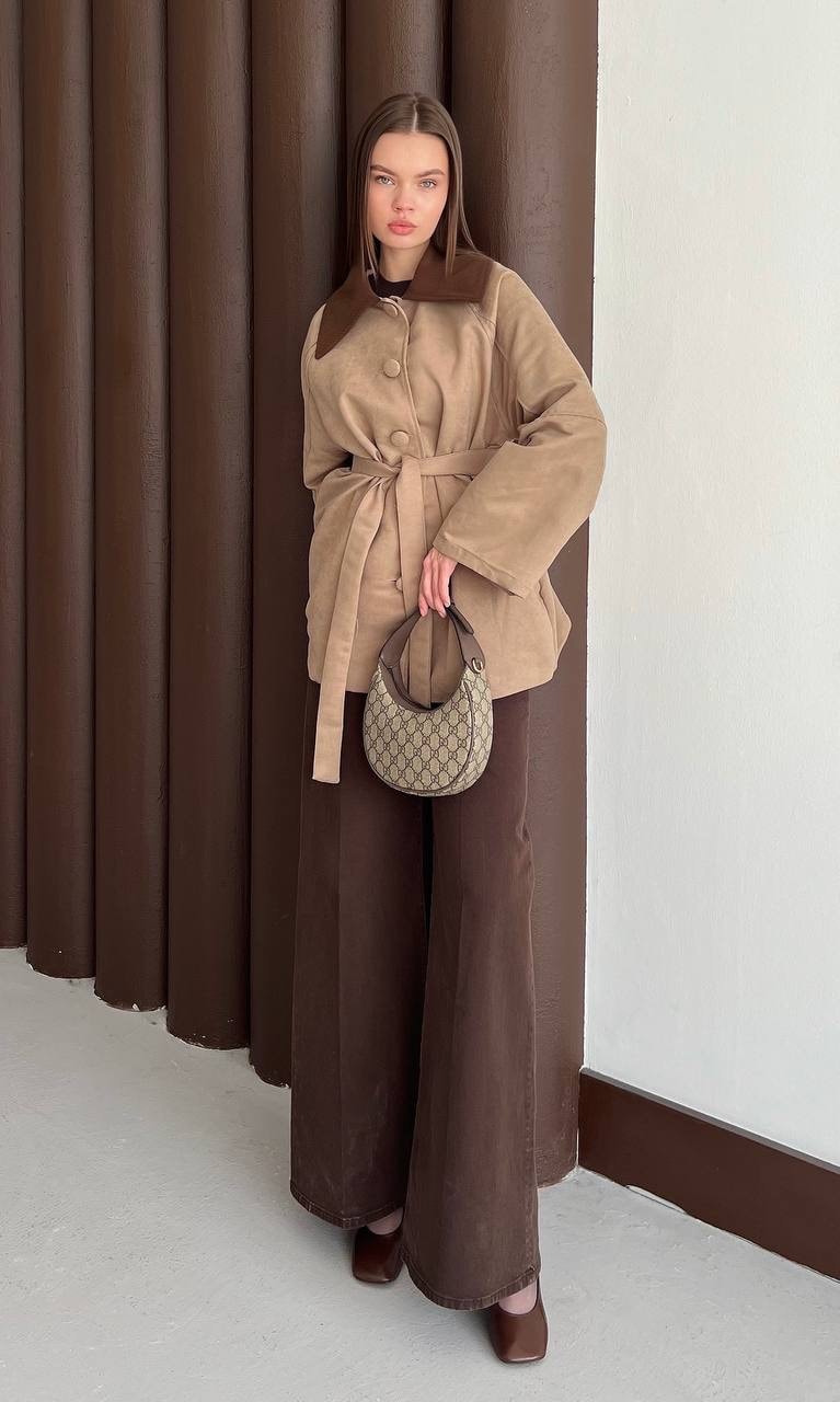 Elegant Nubuk Trençkot - vizon