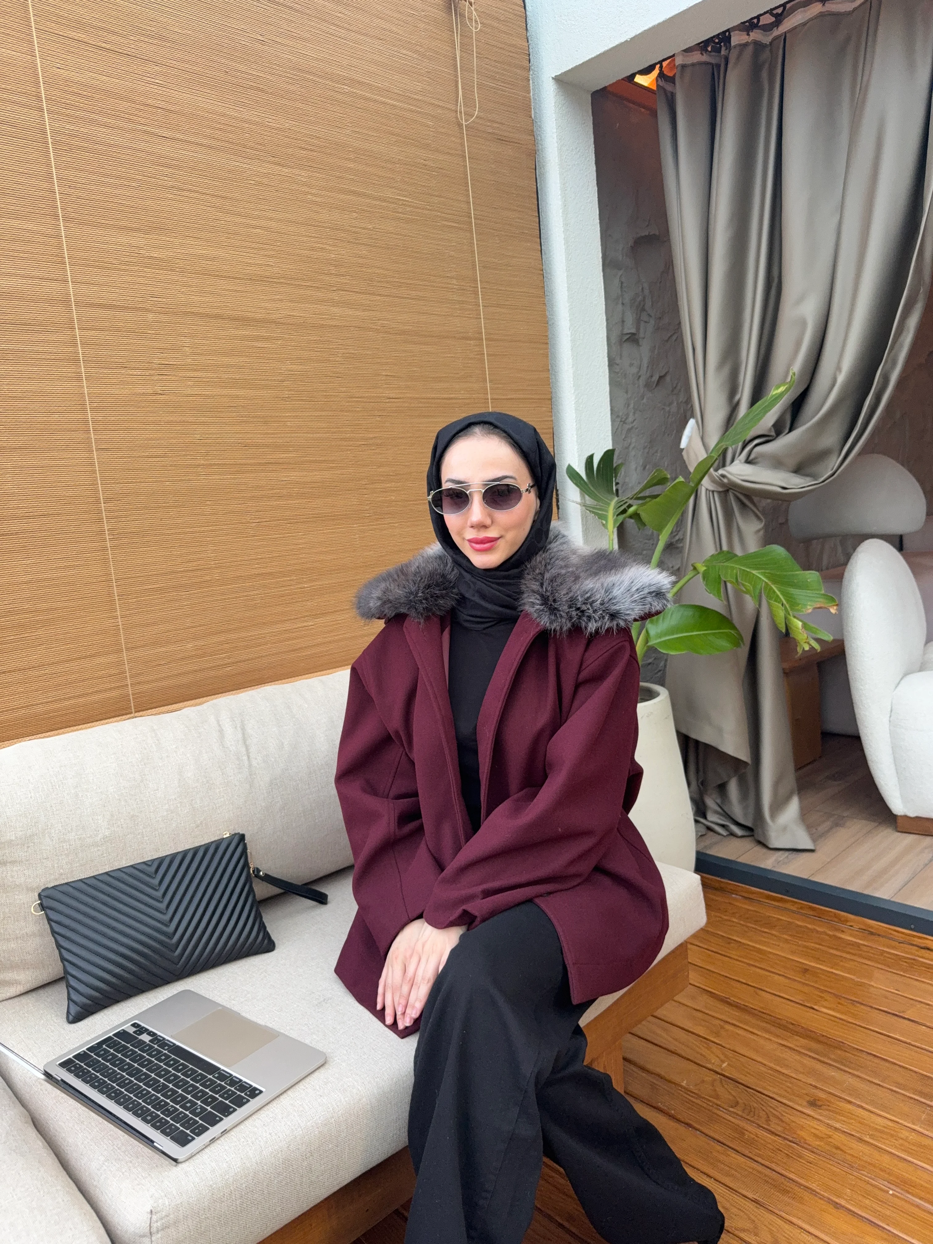 Taylor Kürklü Kaban - bordo