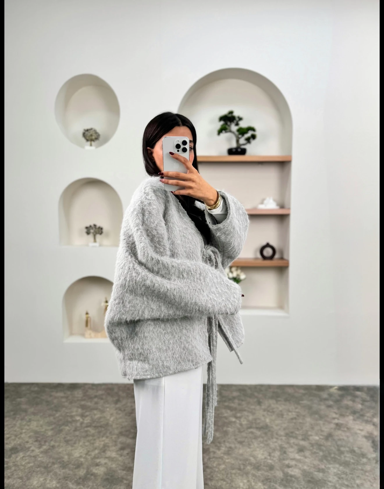 Twist Saçaklı Kaşe - Gri