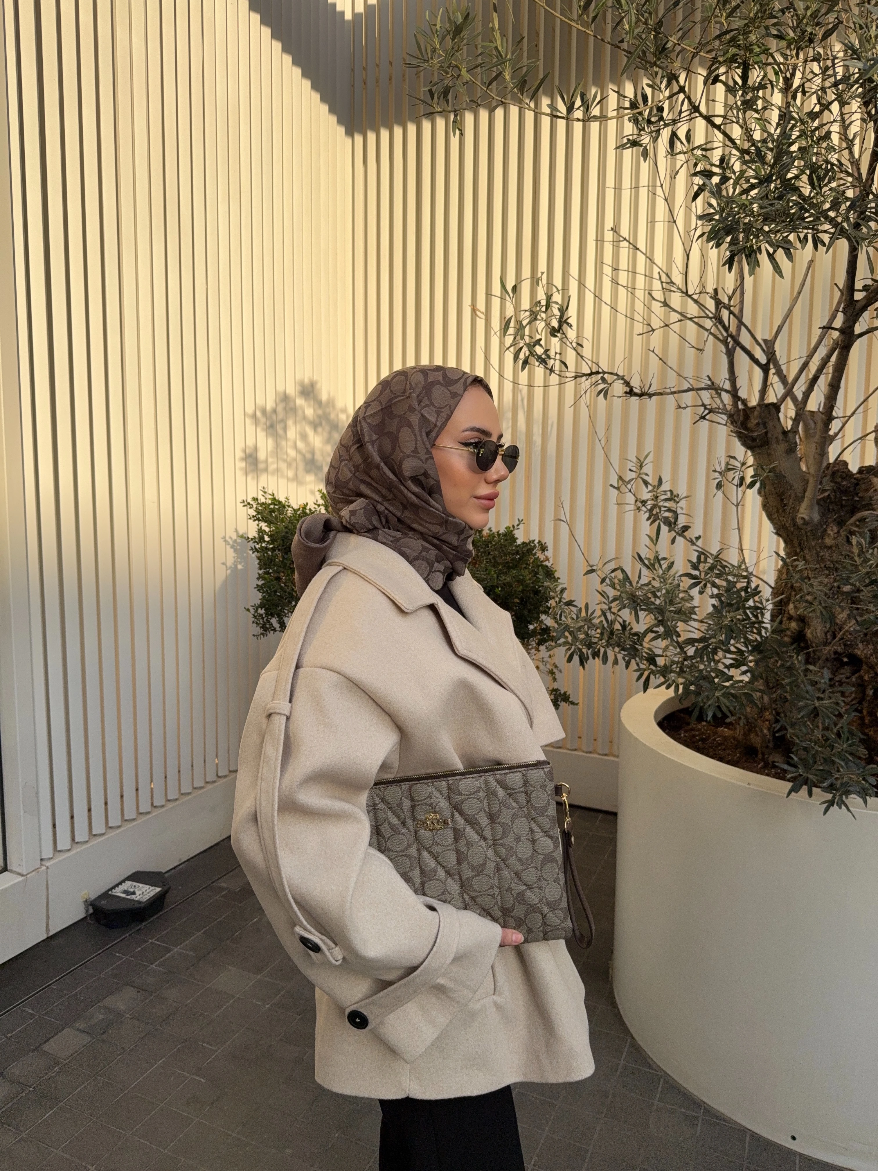 Kısa Oversize Kaşe Kaban - Taş