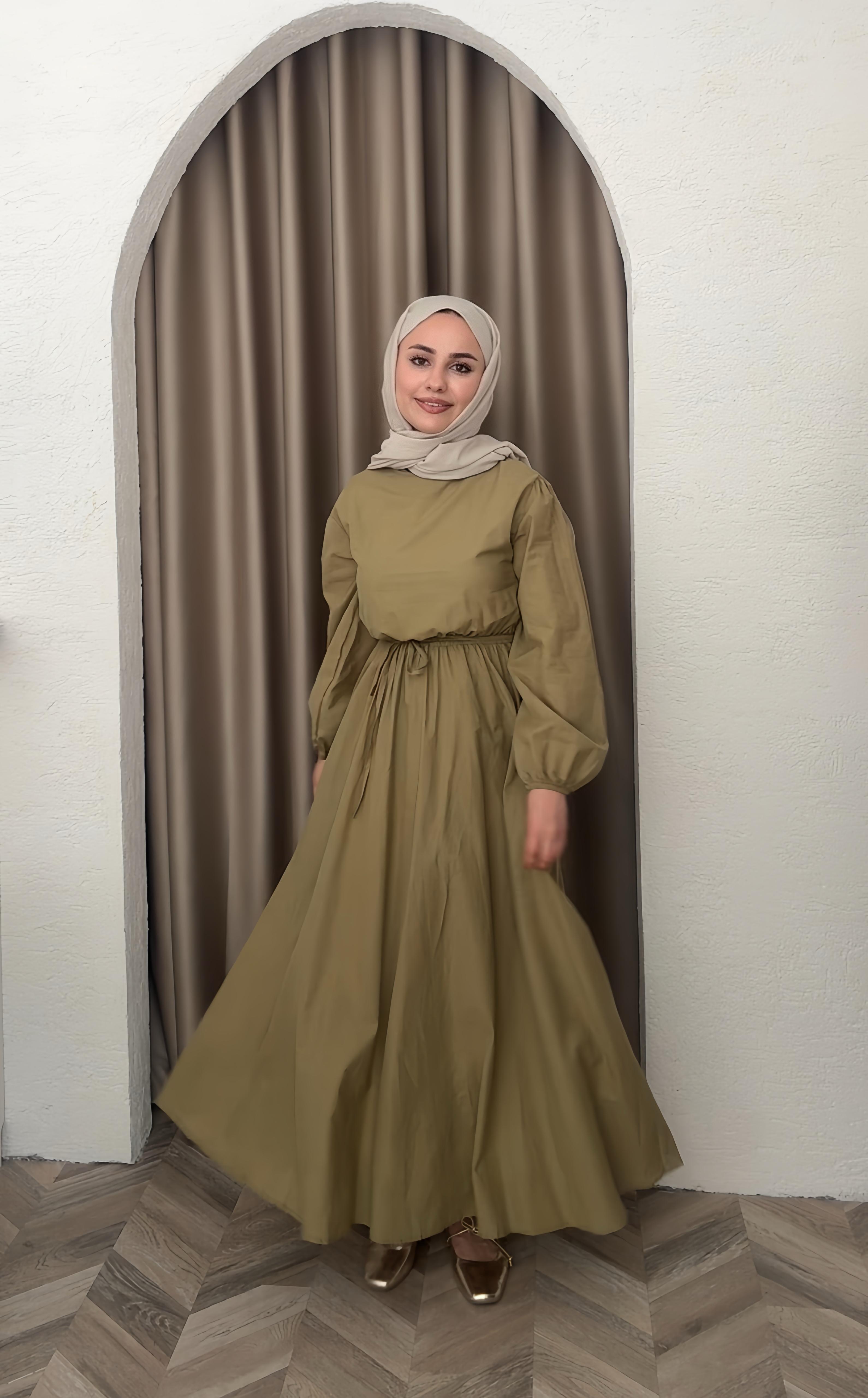 Cotton Kuşaklı Elbise - haki