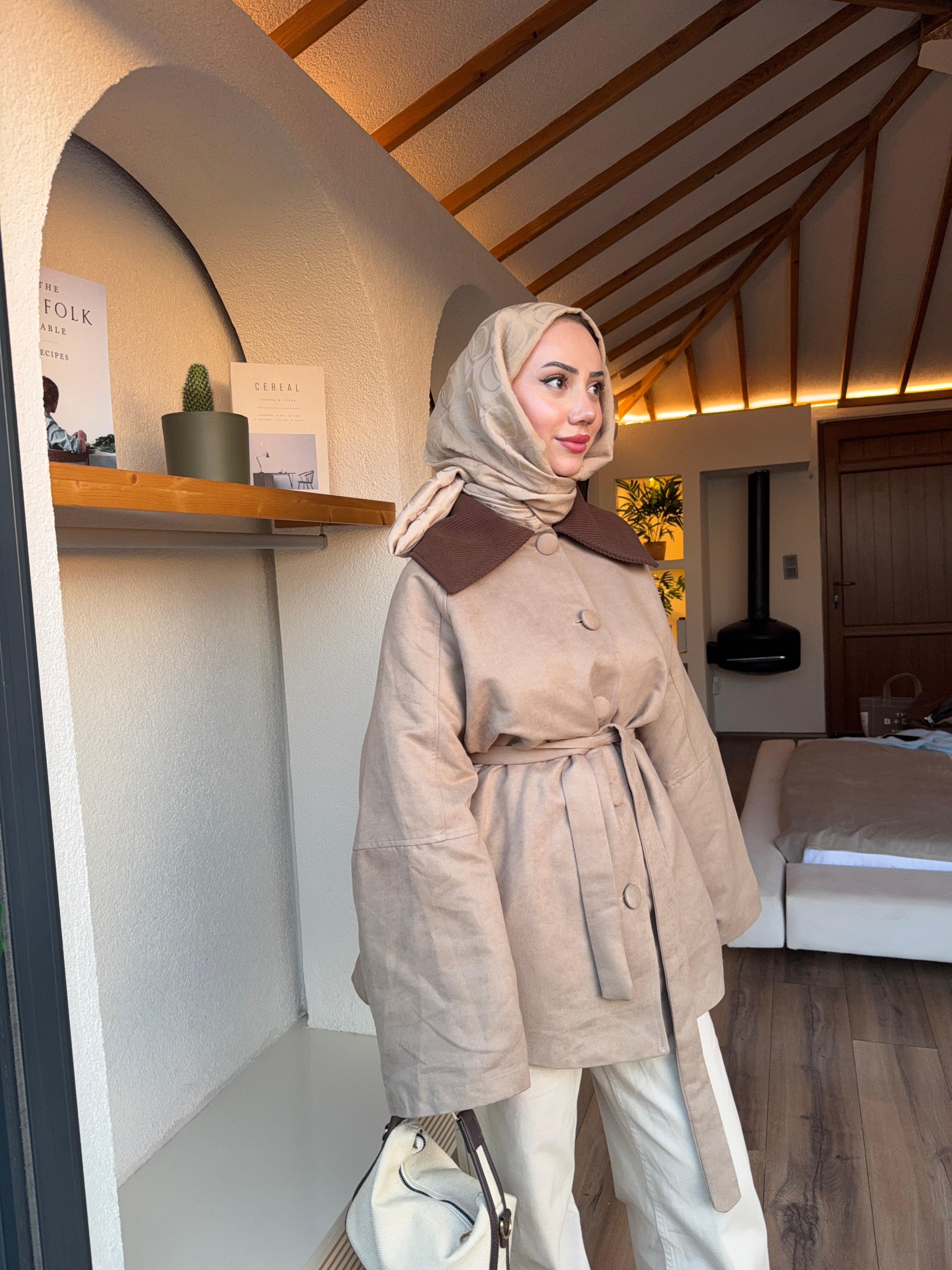 Elegant Nubuk Trençkot - vizon
