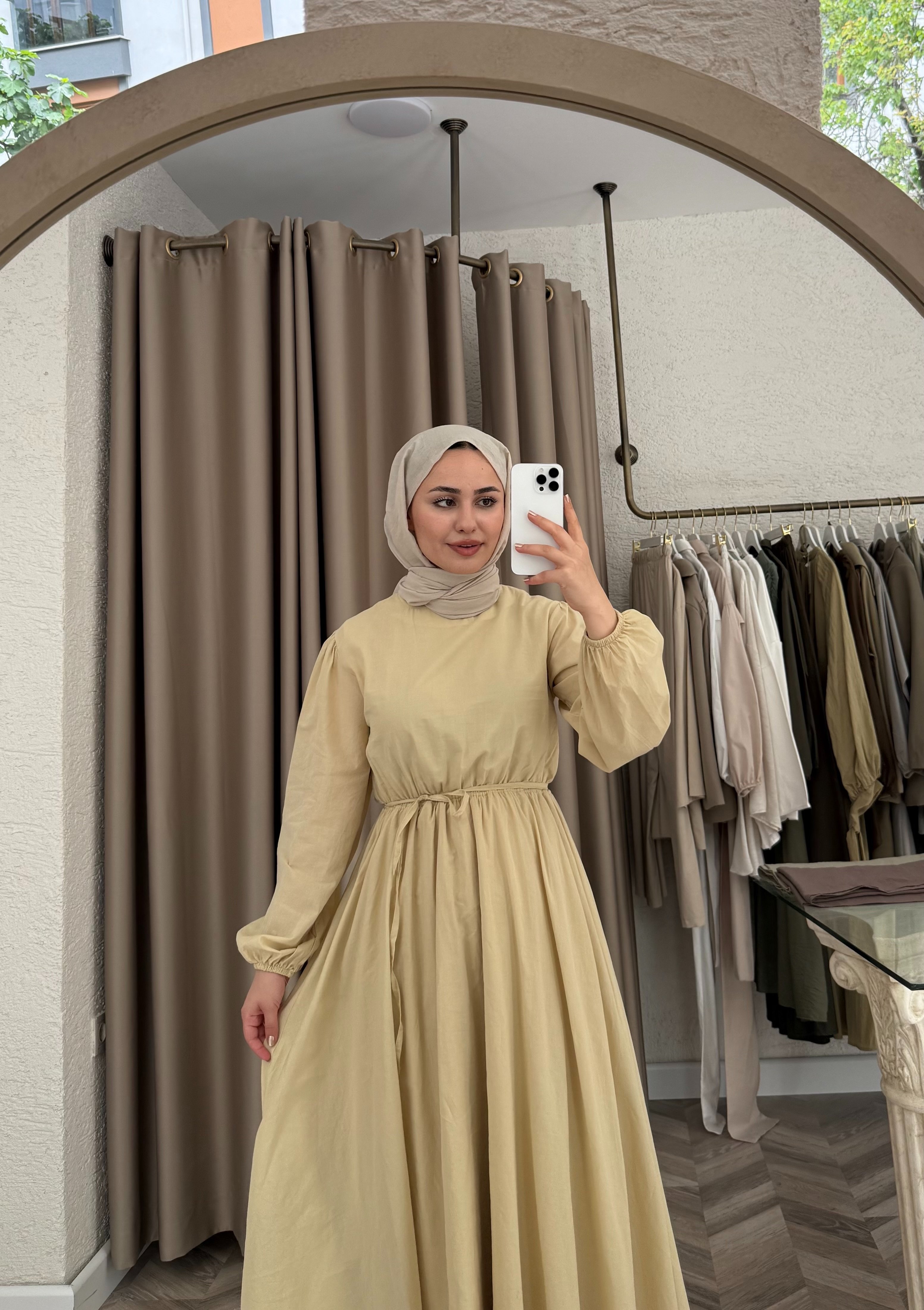 Cotton Kuşaklı Elbise - Butter Yellow