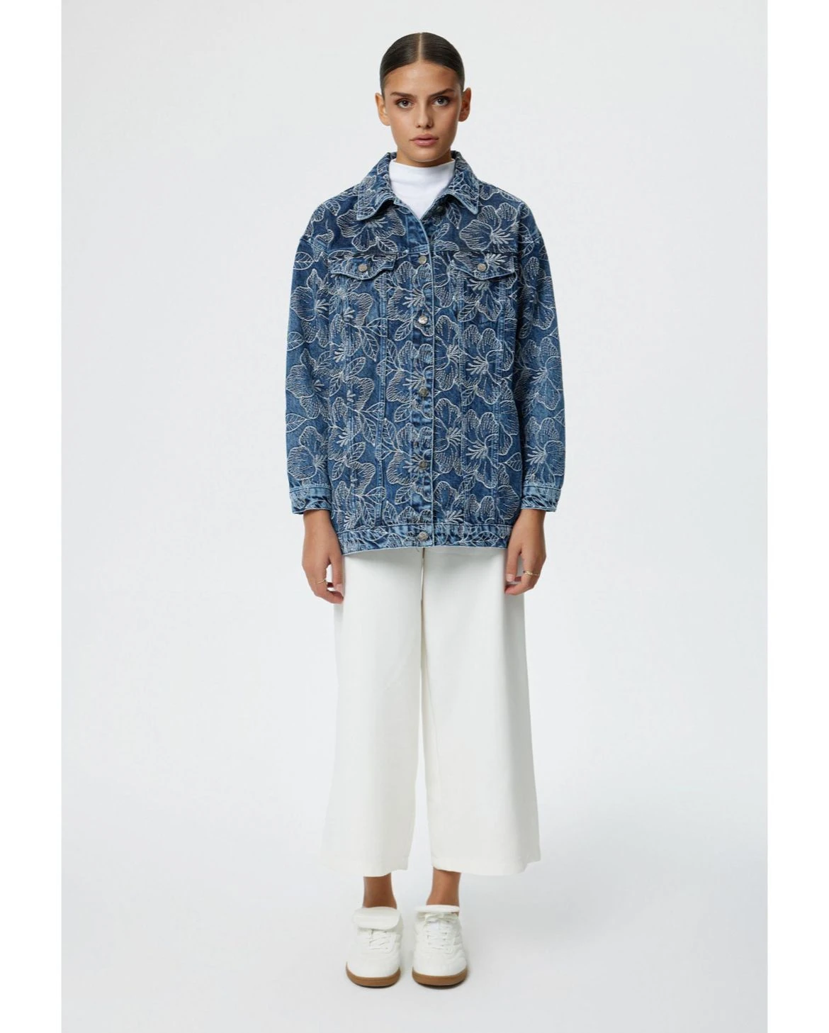 Tasarım Taşlı Kot Ceket - Mavi