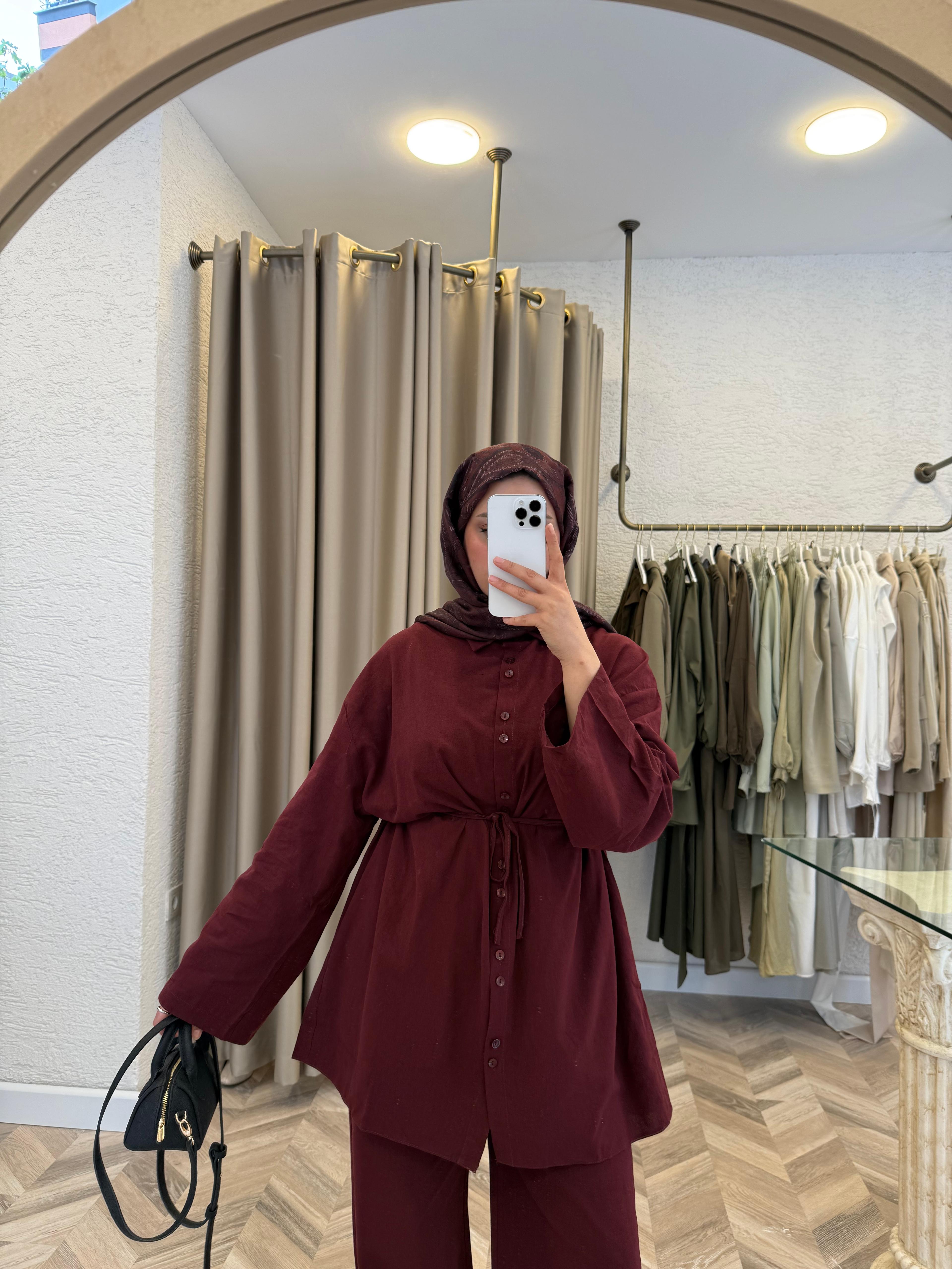 Keten Kemerli Takım - bordo