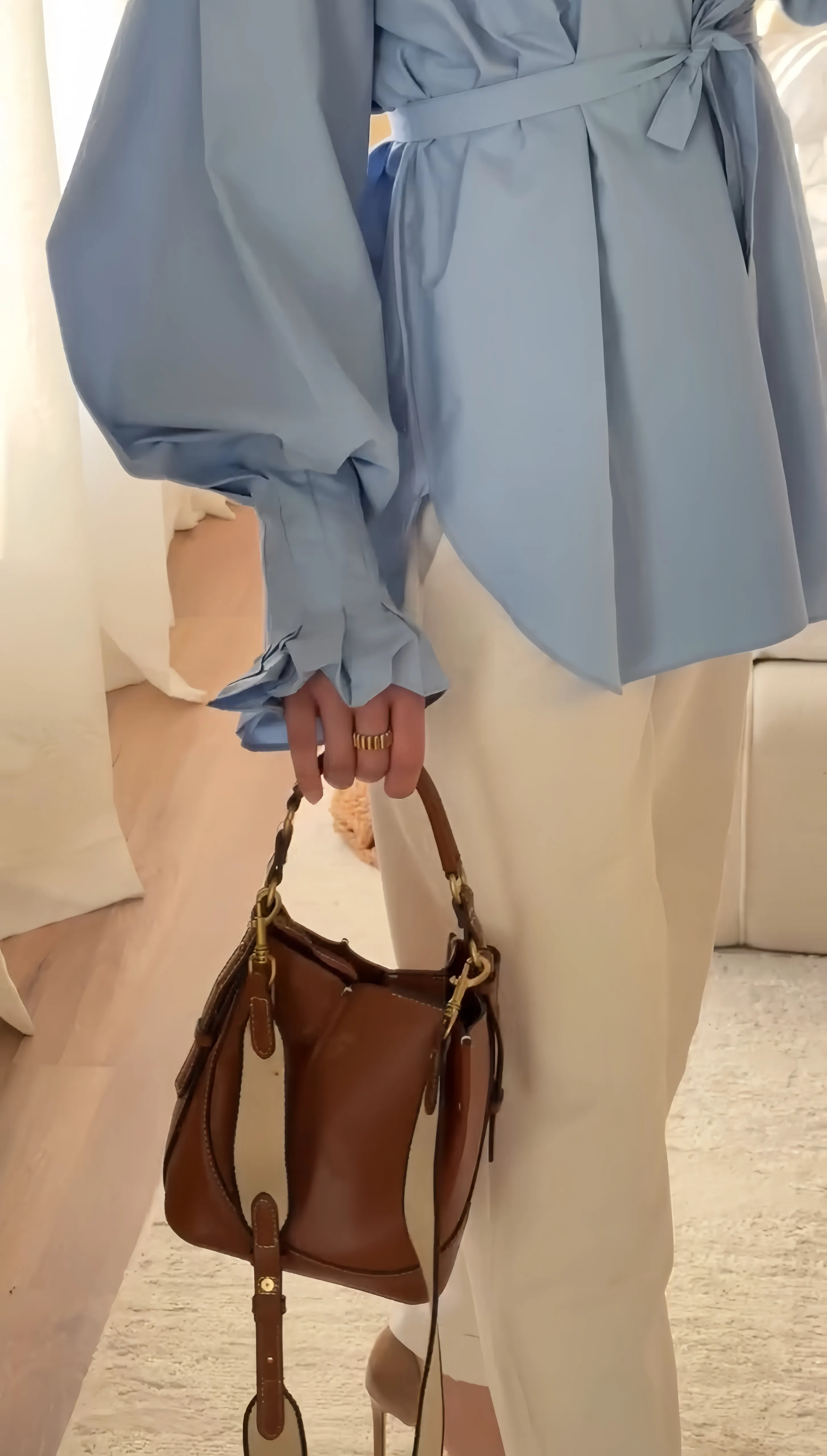 Kol Detaylı Poplin Gömlek - Mavi