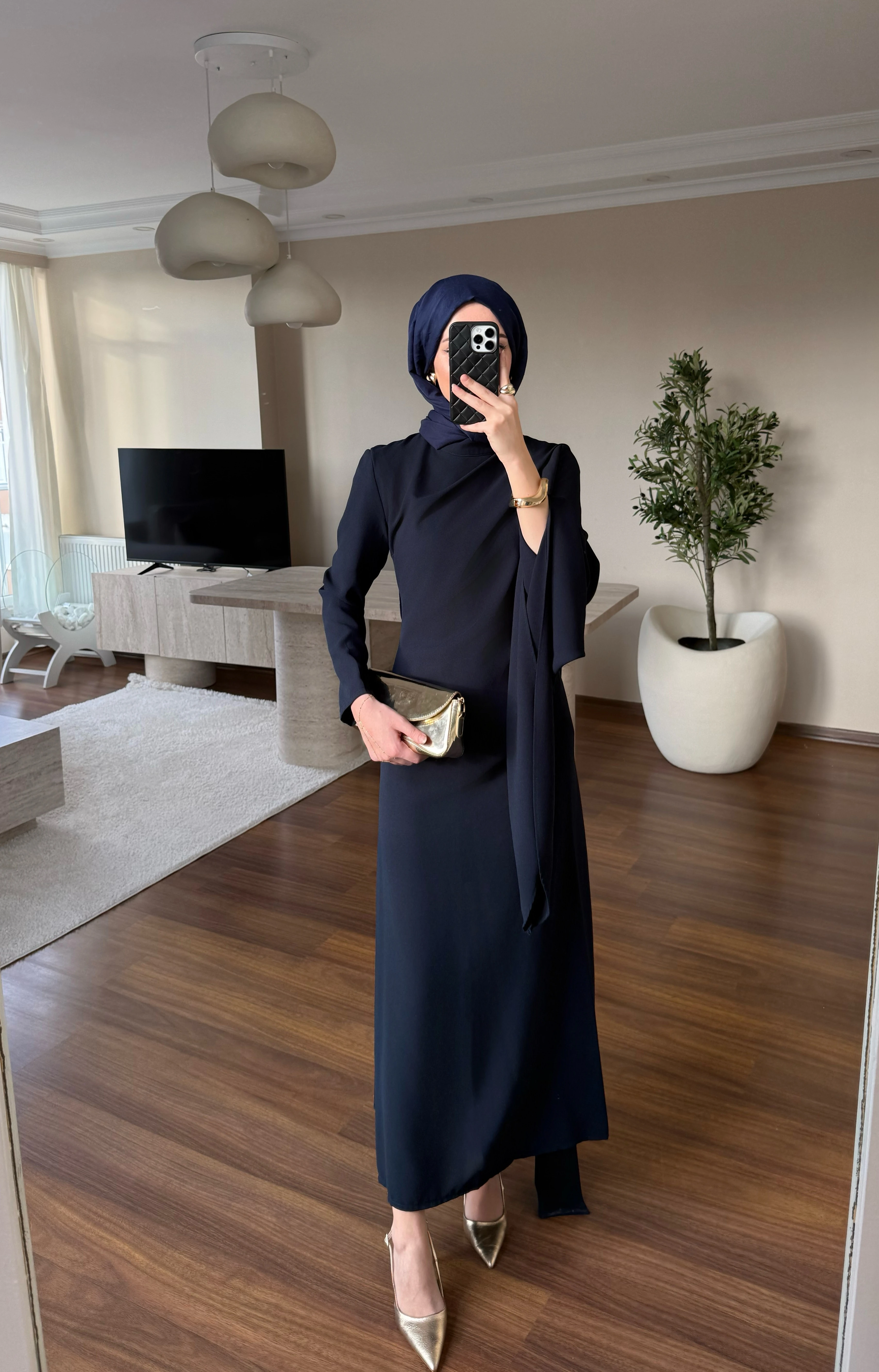 Şal Yaka Elbise  - Lacivert