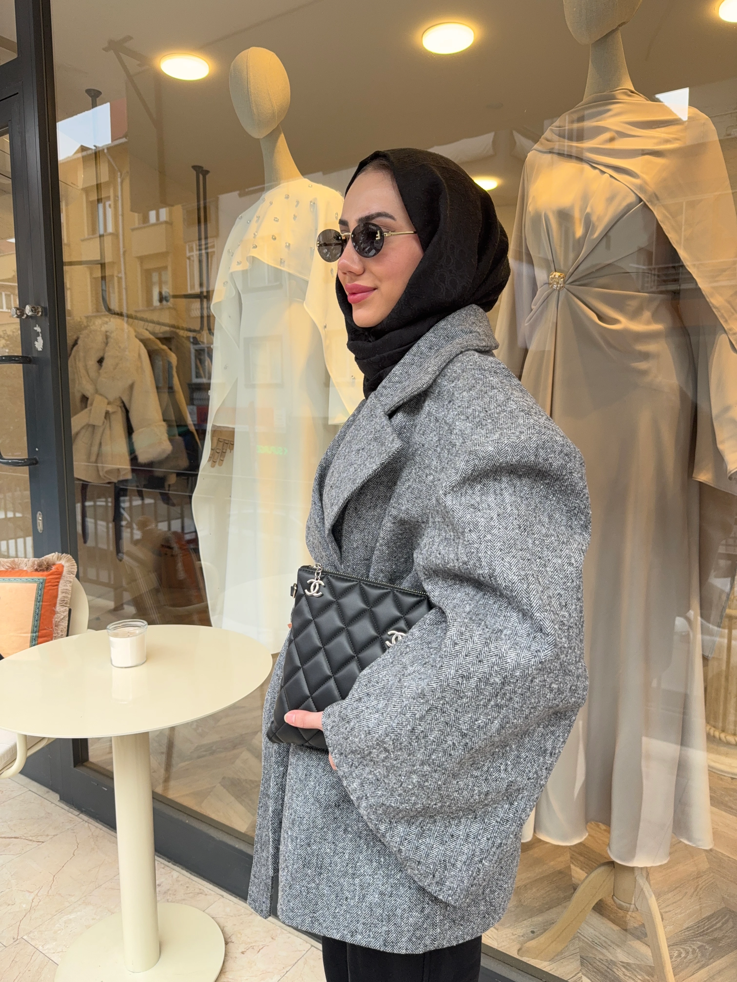 Geniş Kollu Kaşe Kaban - Gri