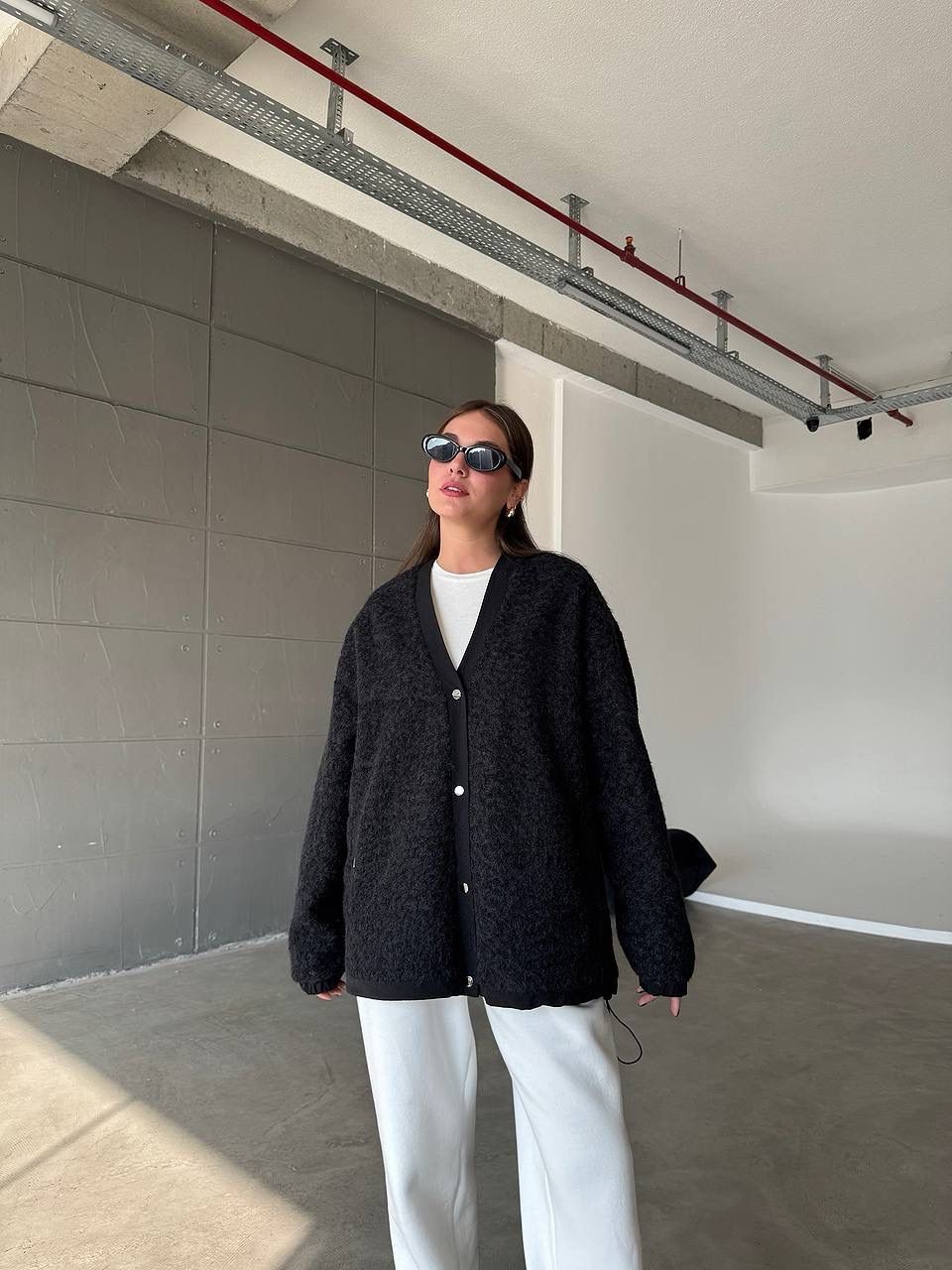  Kaşe Oversize Bomber - Siyah