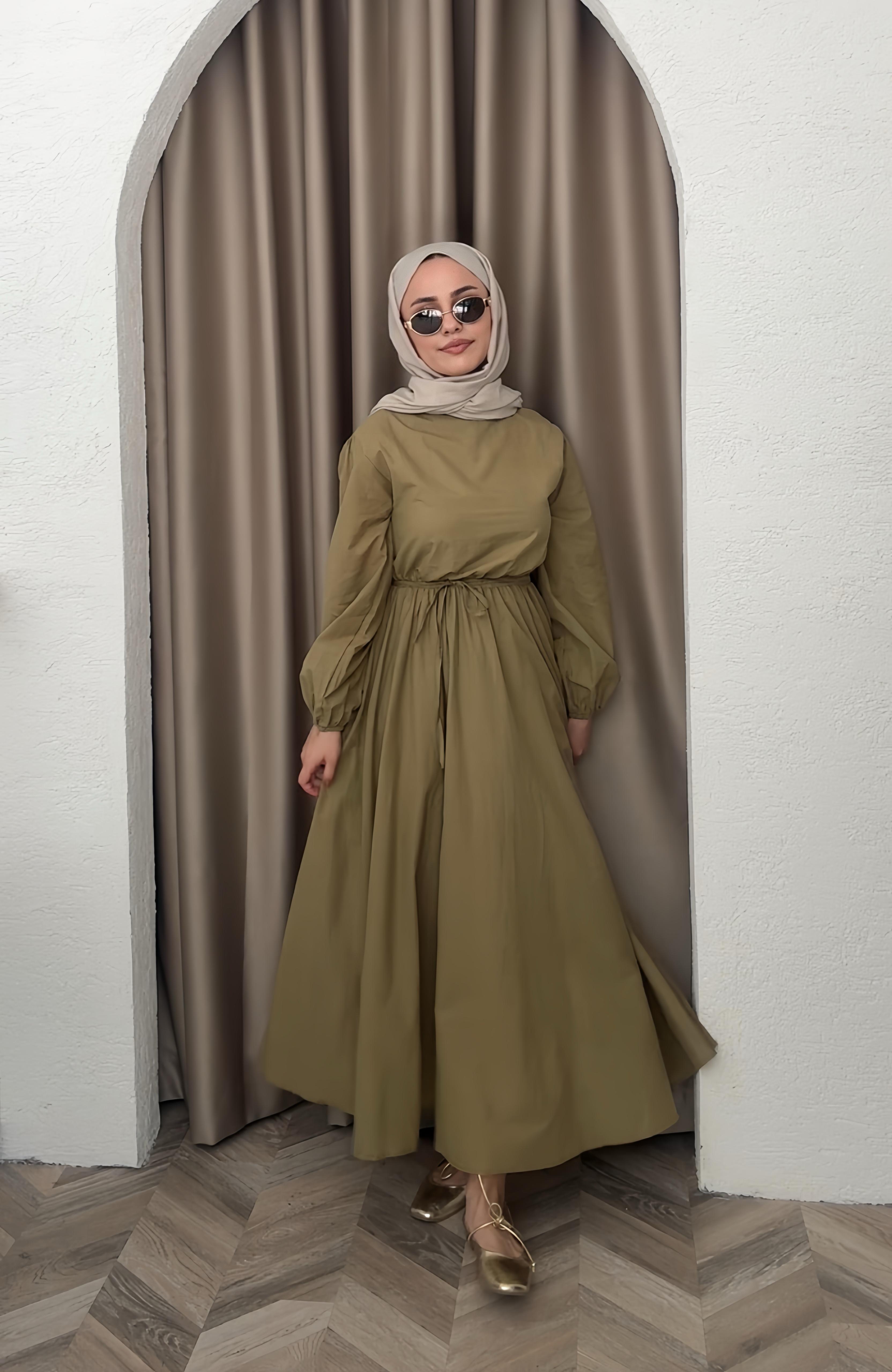 Cotton Kuşaklı Elbise - haki