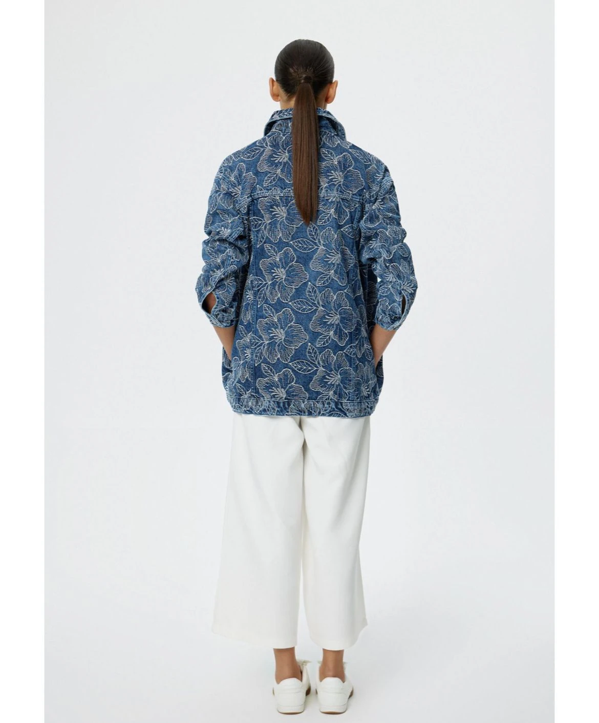 Tasarım Taşlı Kot Ceket - Mavi