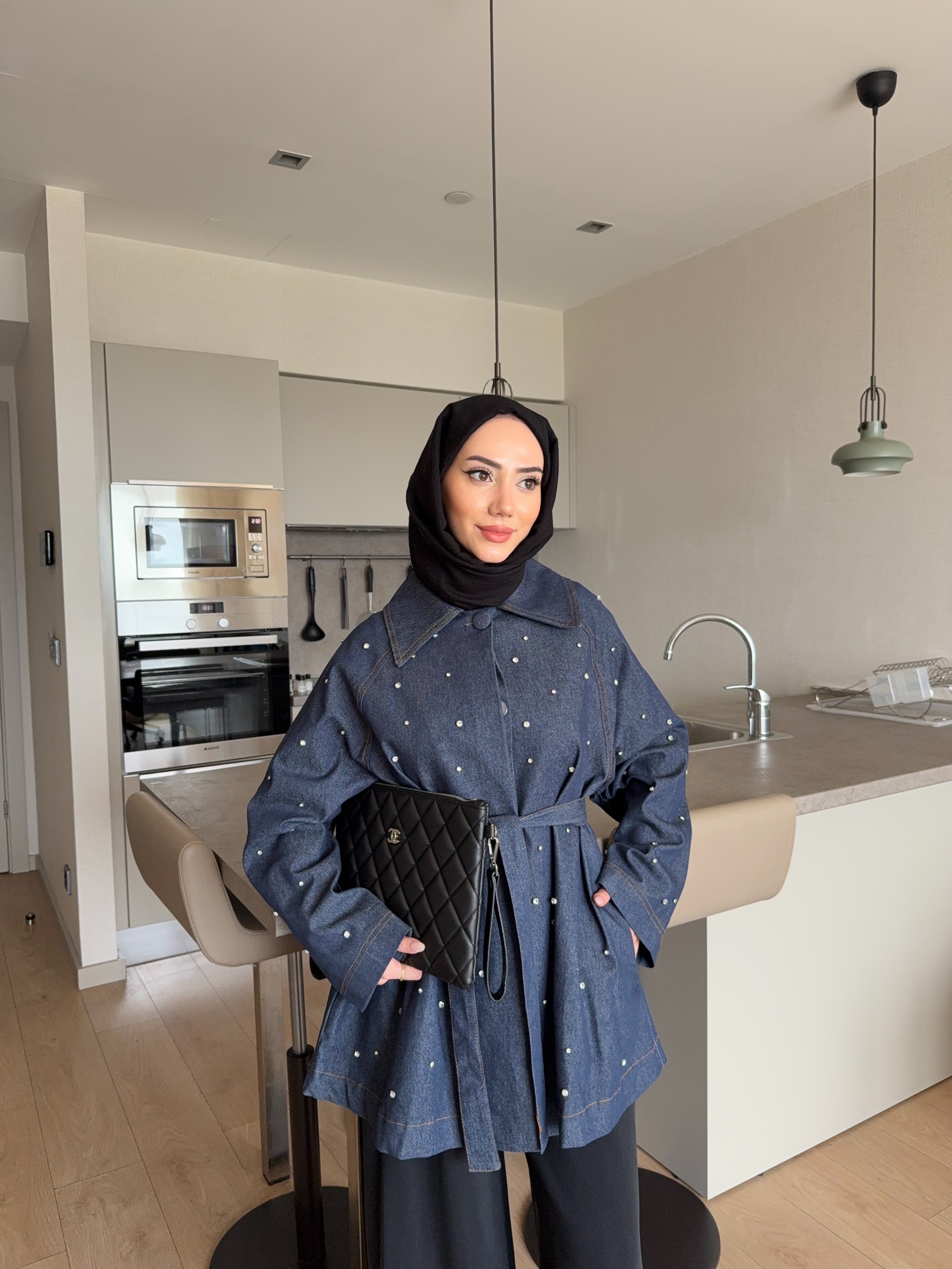 Taş Detay Denim Ceket