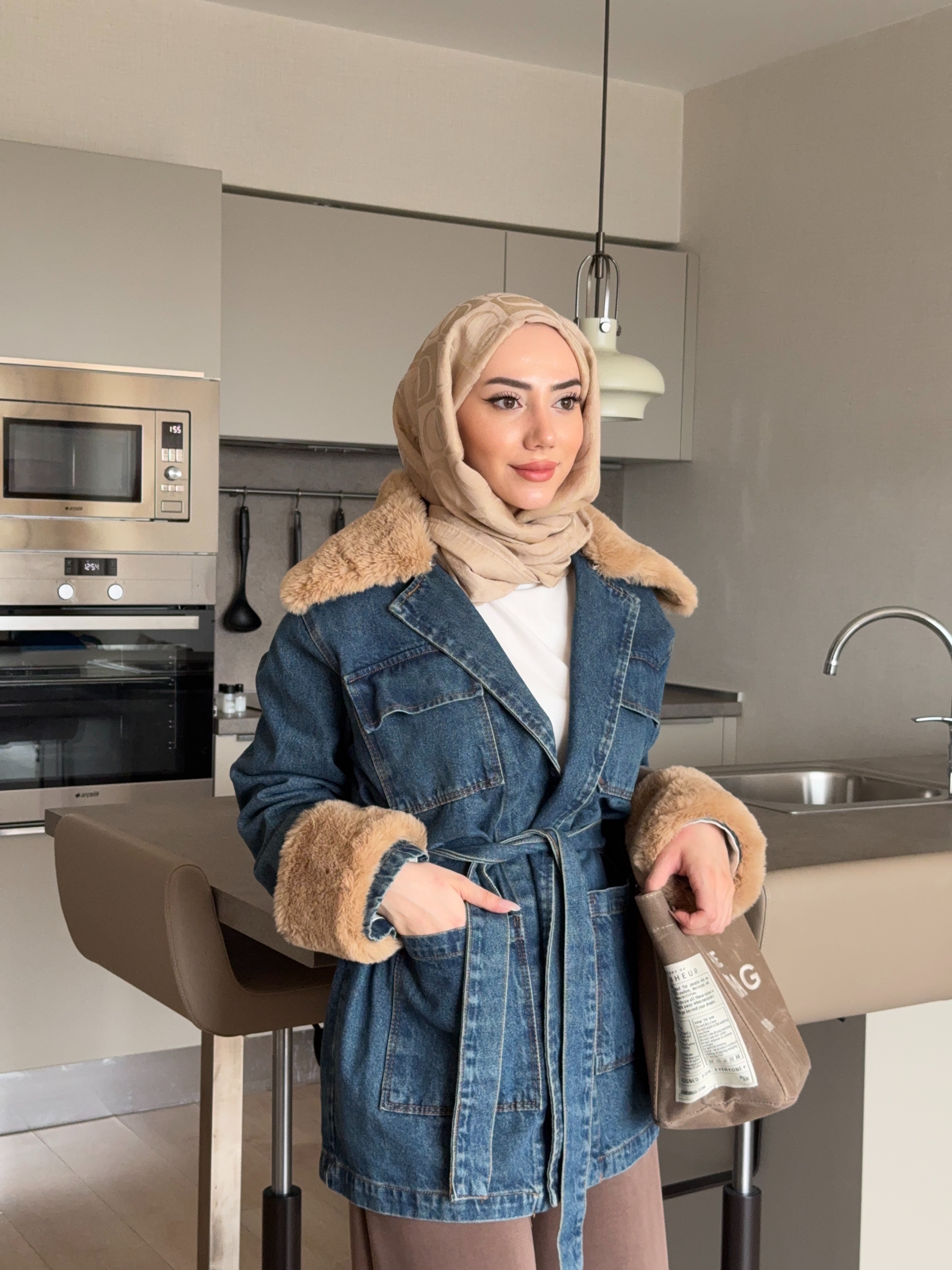 Denim Peluş Ceket