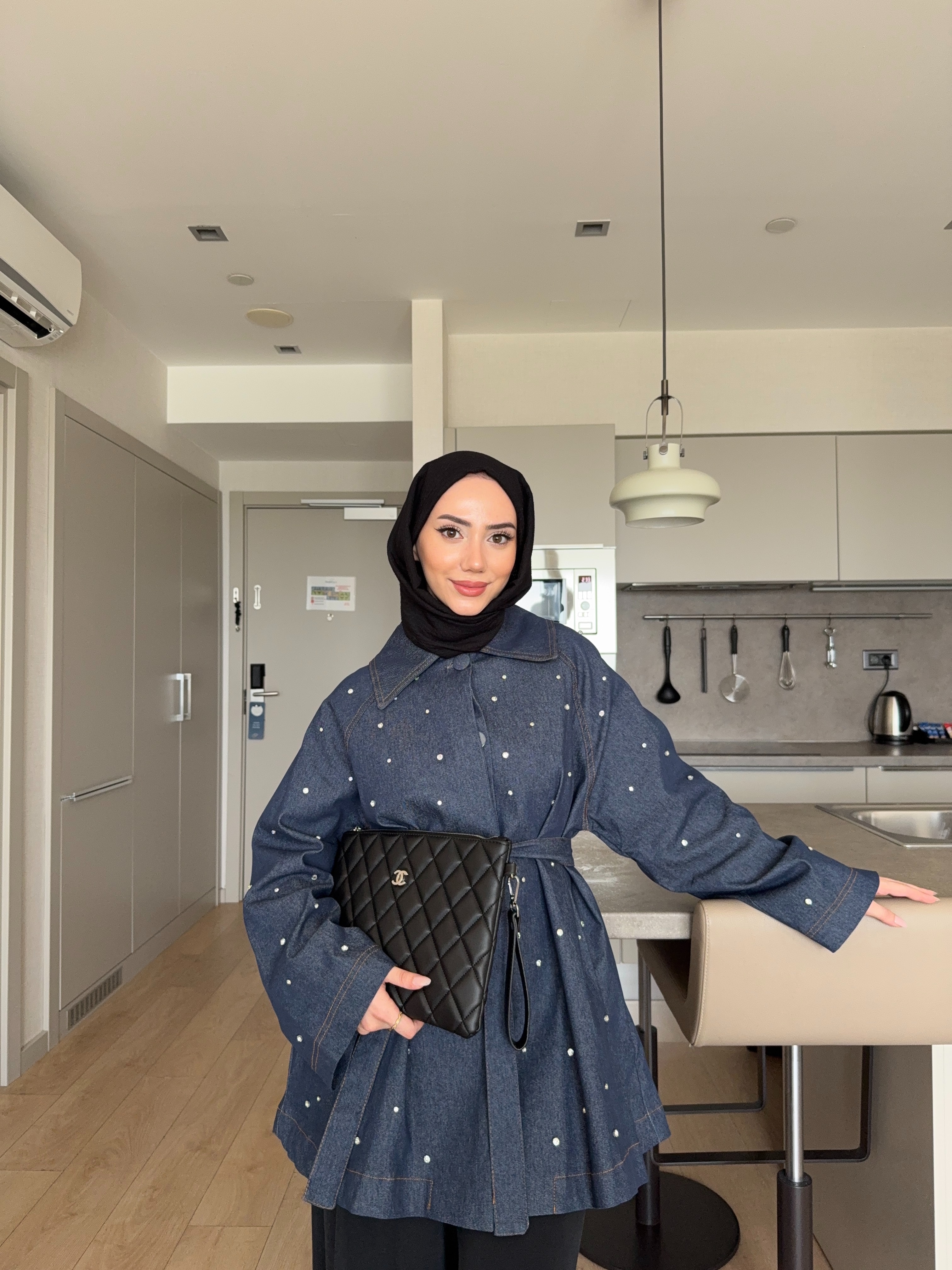 Taş Detay Denim Ceket - blue