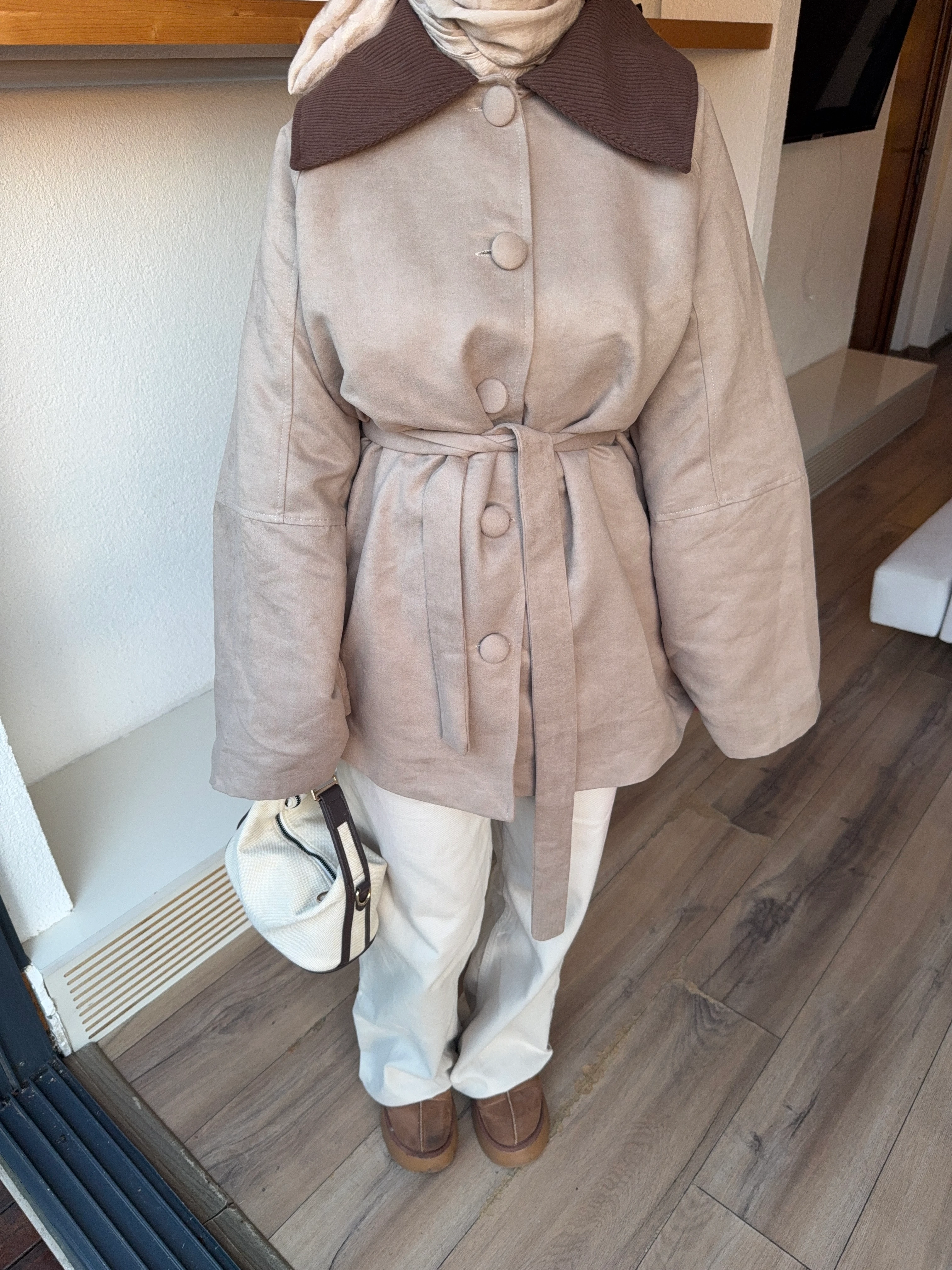 Elegant Nubuk Trençkot - vizon