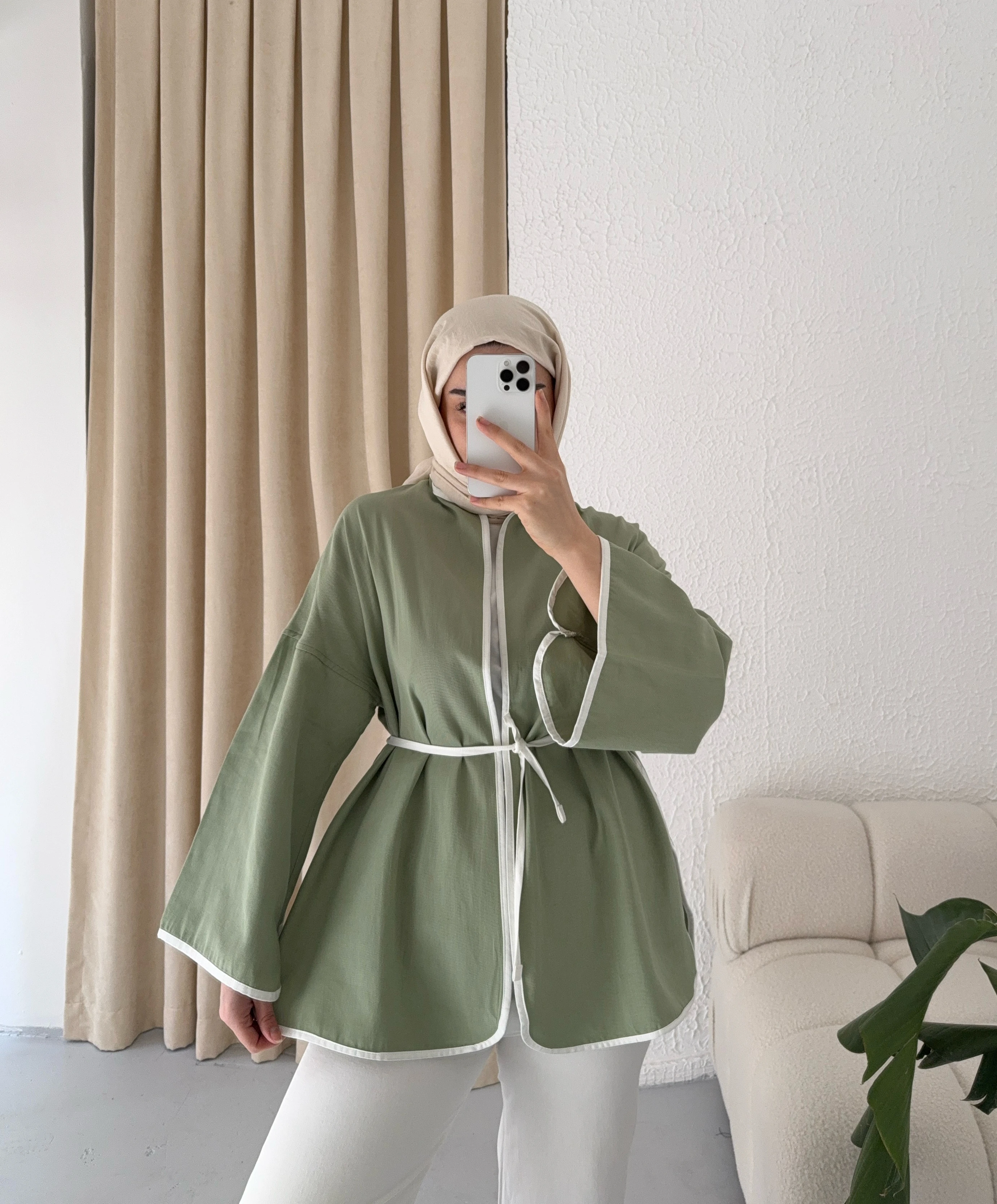 seyyar kemerli kimono - mint