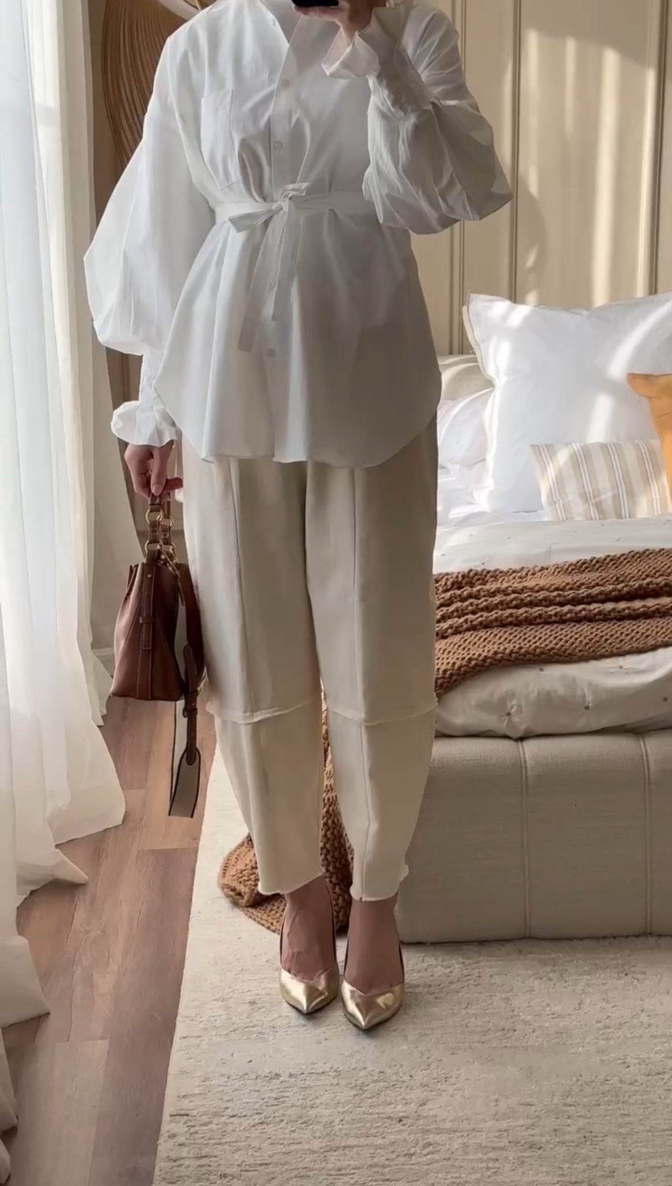 Kol Detaylı Poplin Gömlek - Beyaz