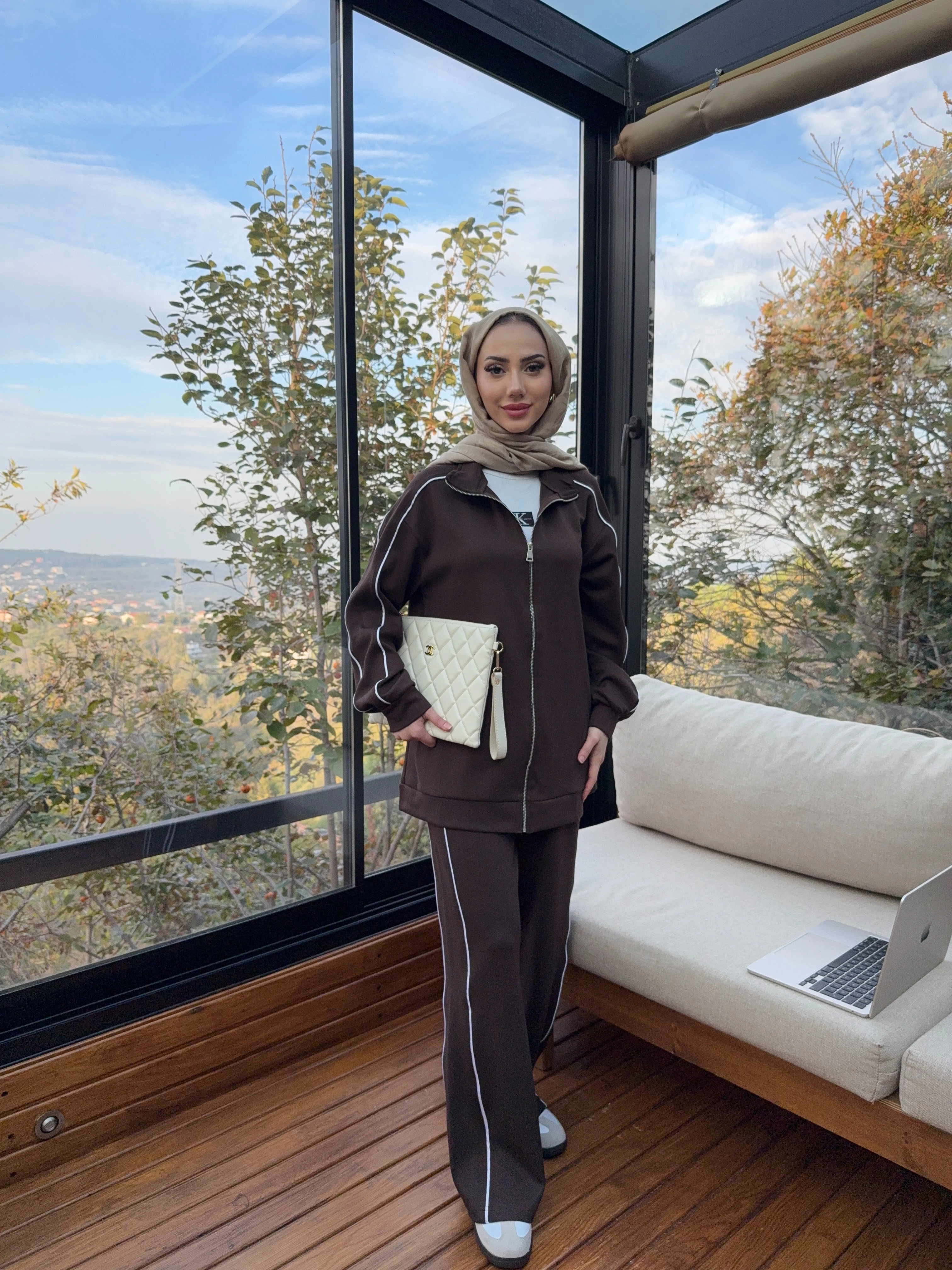 Fermuarlı Eşofman Takım - Kahverengi