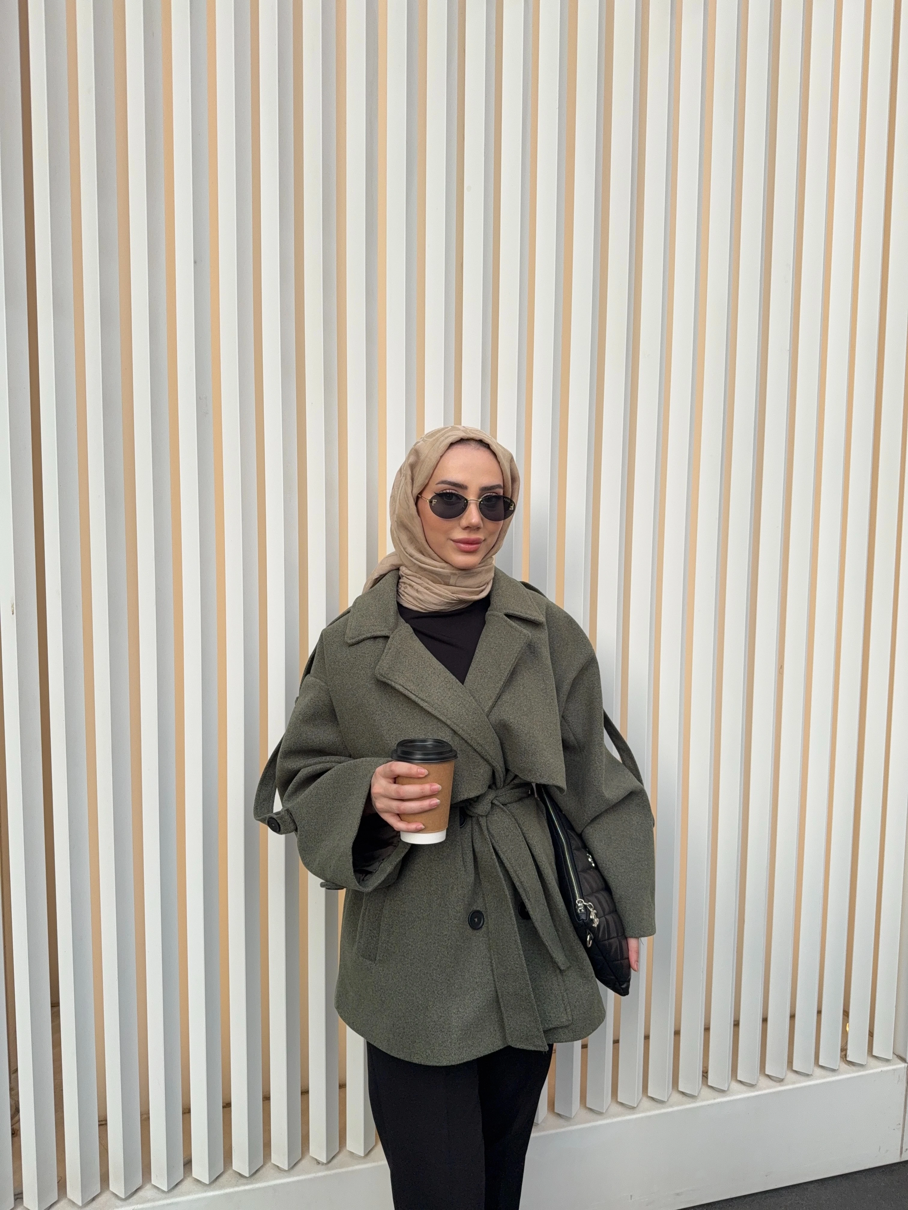 Kısa Oversize Kaşe Kaban - çağla