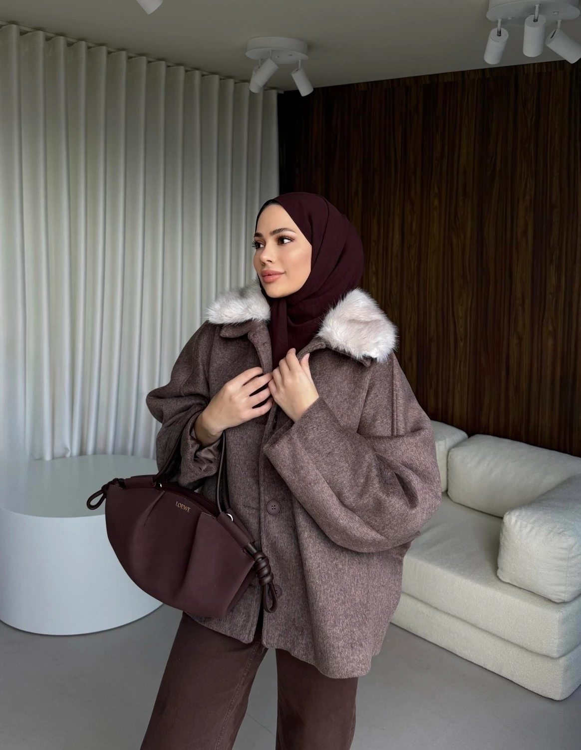 Snowy Seyyar Kürklü Kaban - Kahverengi