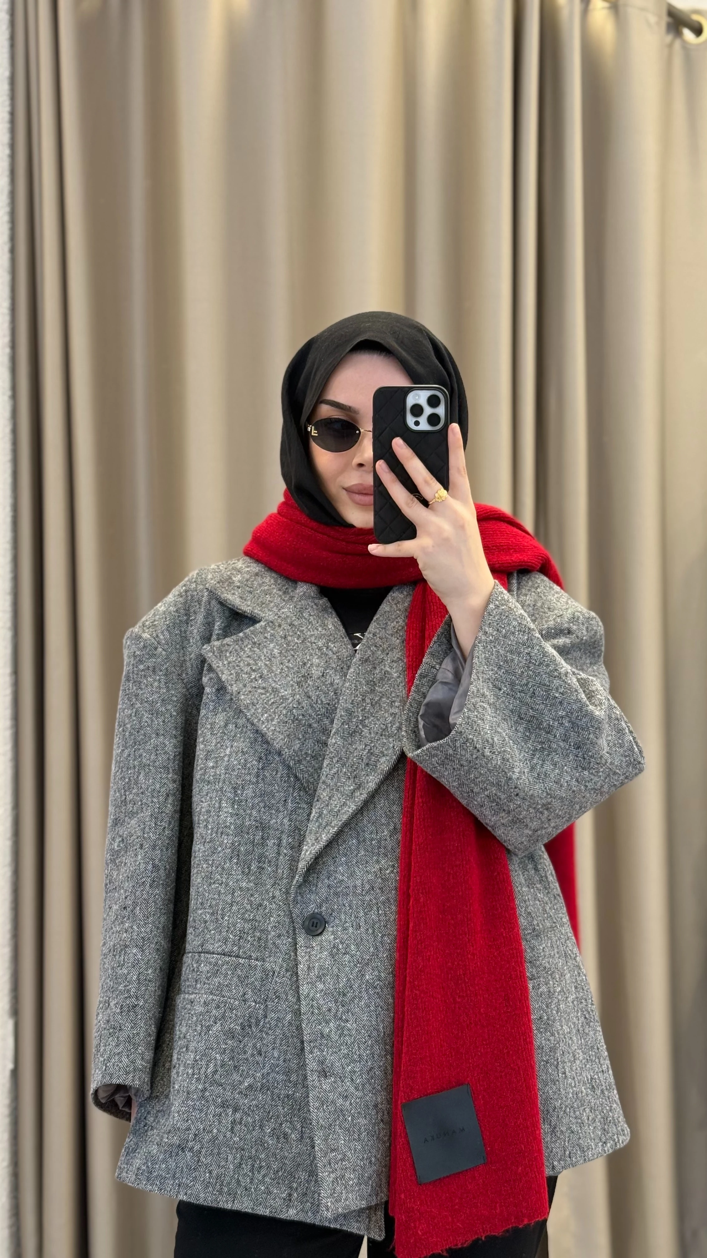 Geniş Kollu Kaşe Kaban - Gri