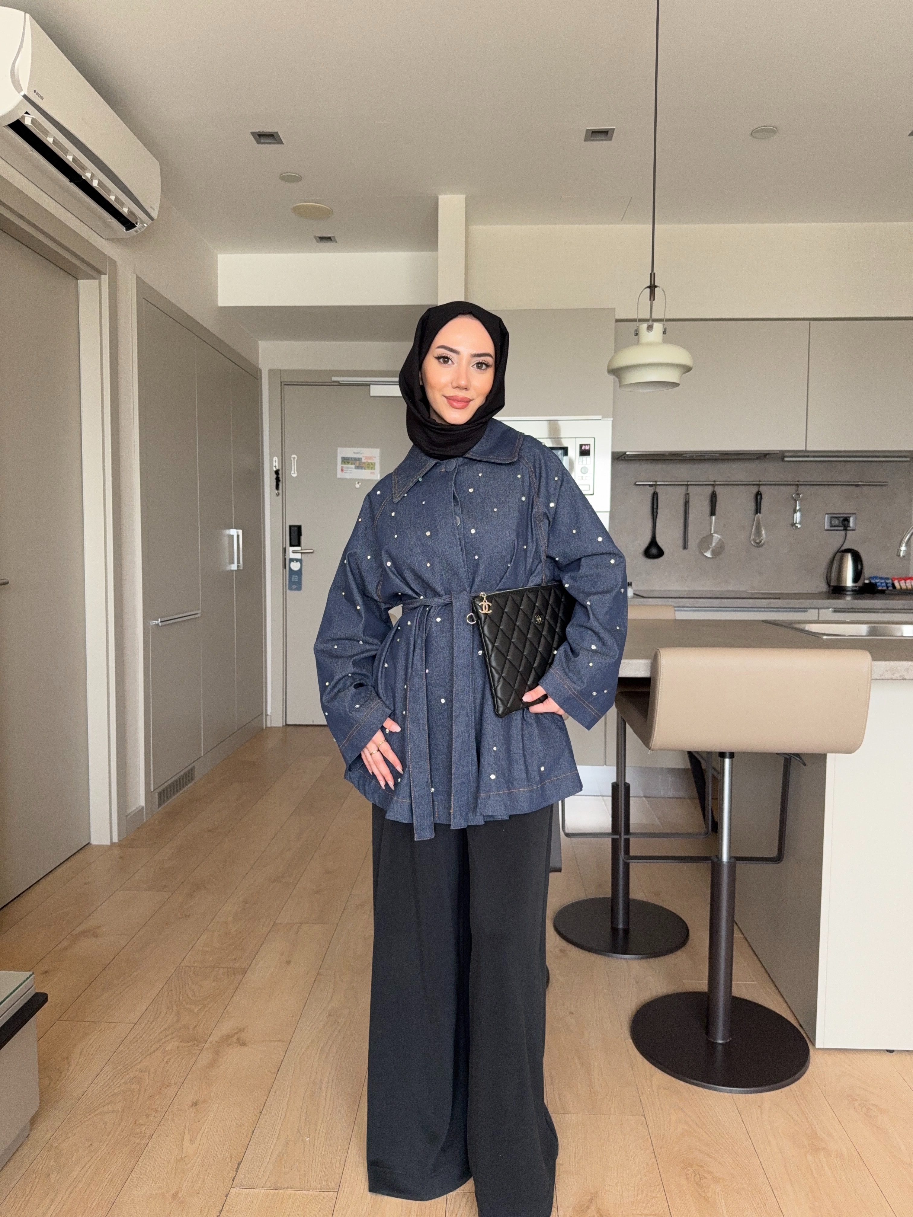 Taş Detay Denim Ceket