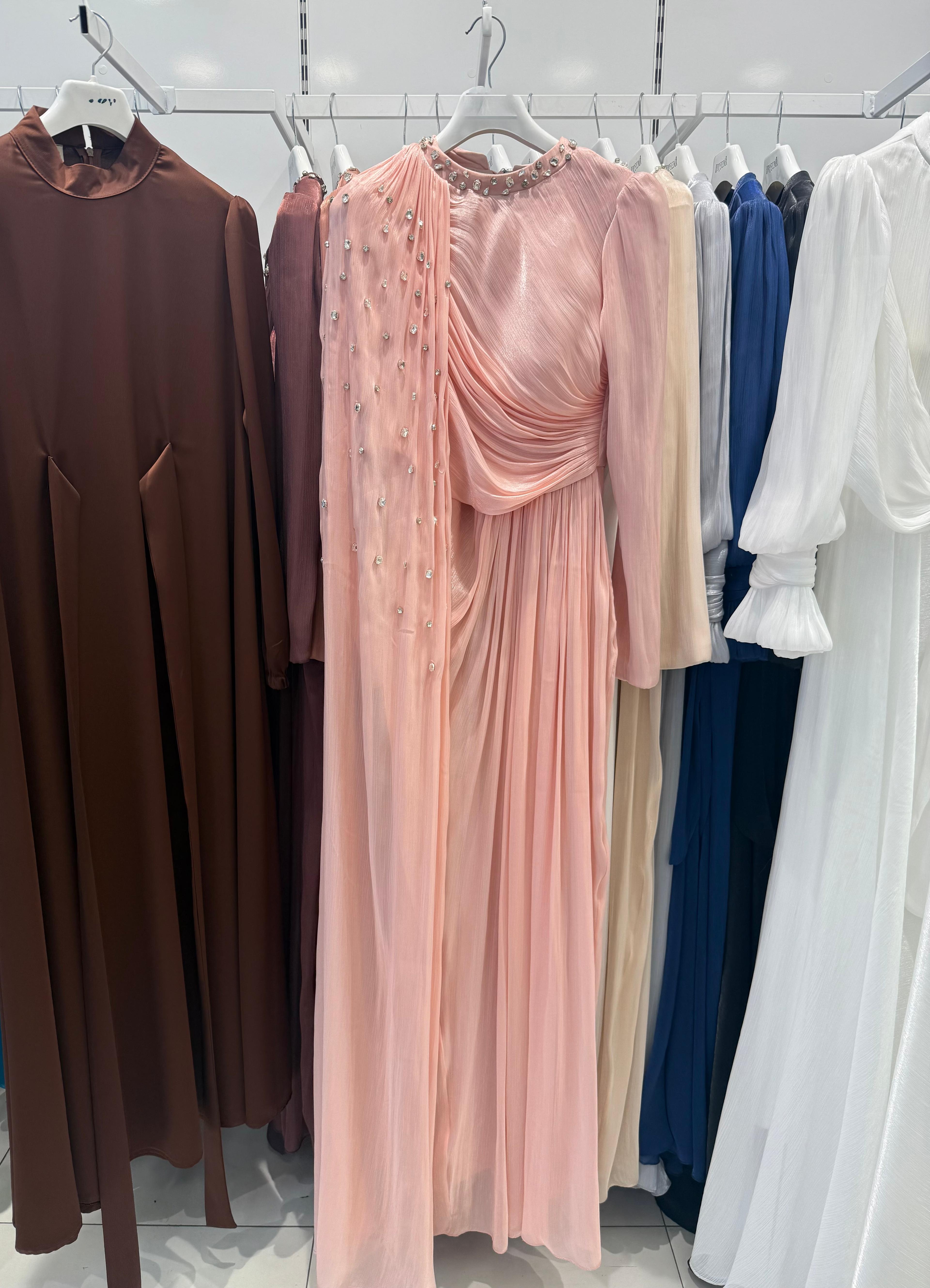  Lotus Taşlı Abiye - Pembe