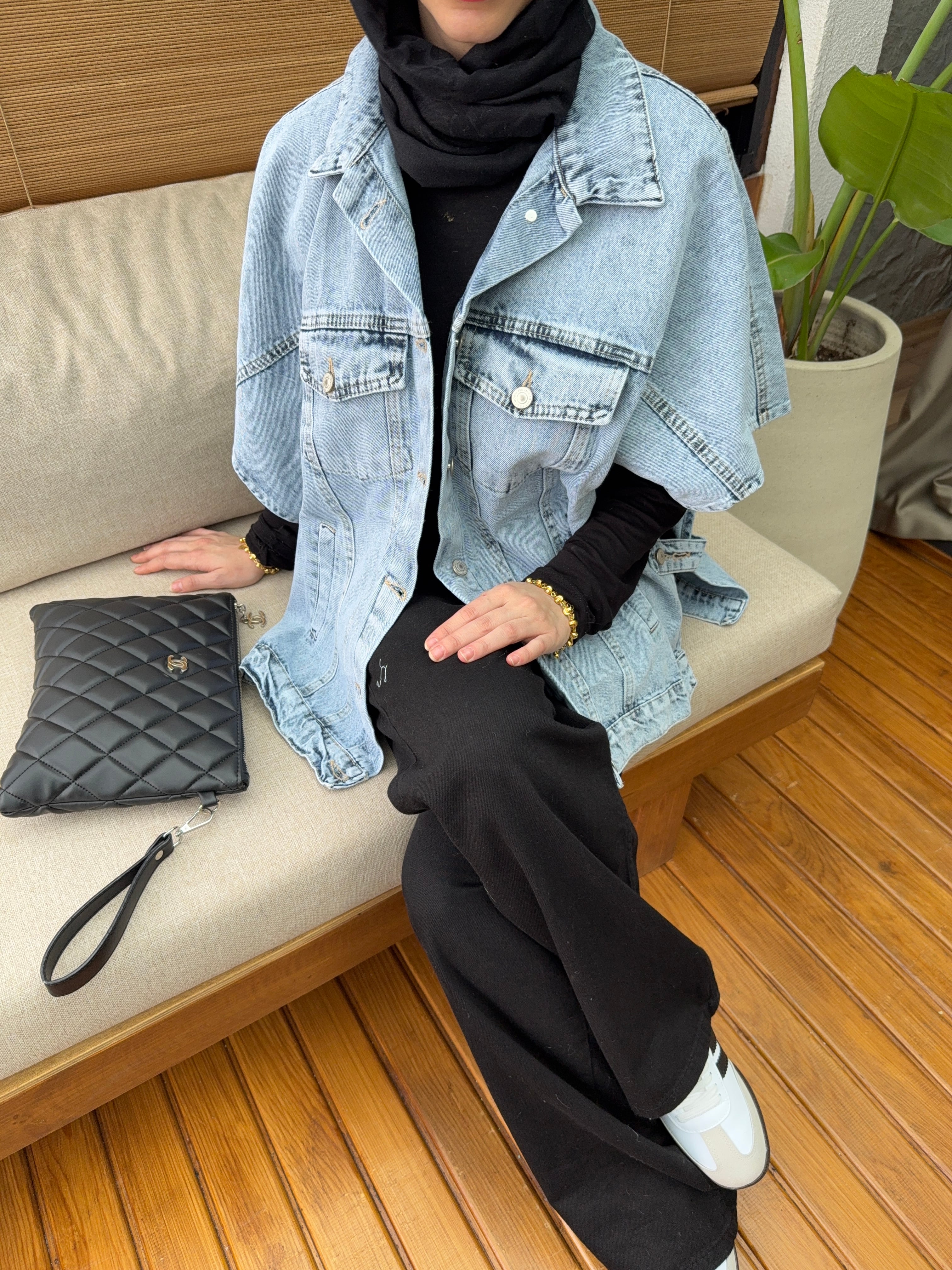 Denim Yelek  - light bluee