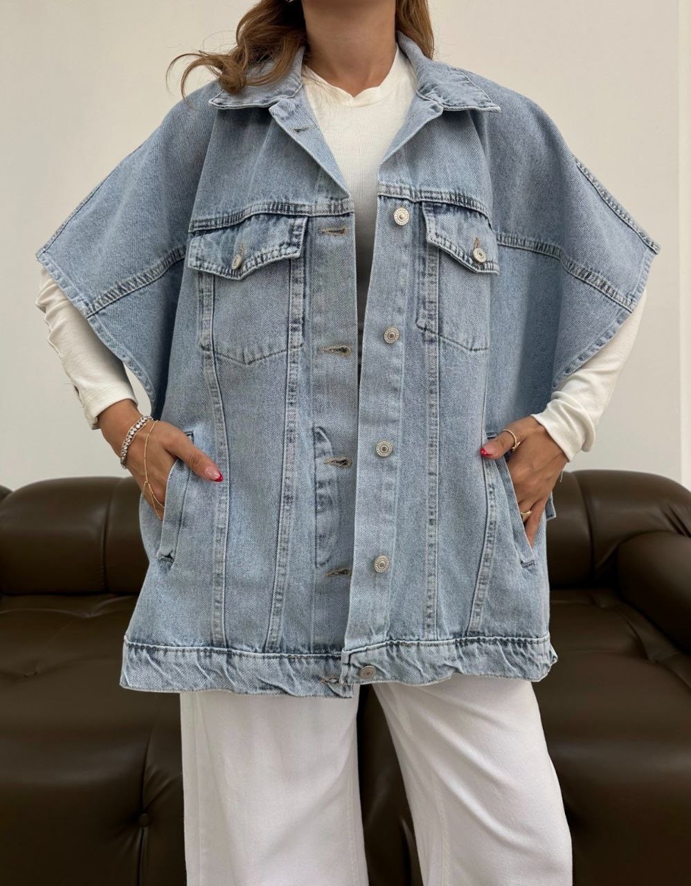 Denim Yelek  - light bluee
