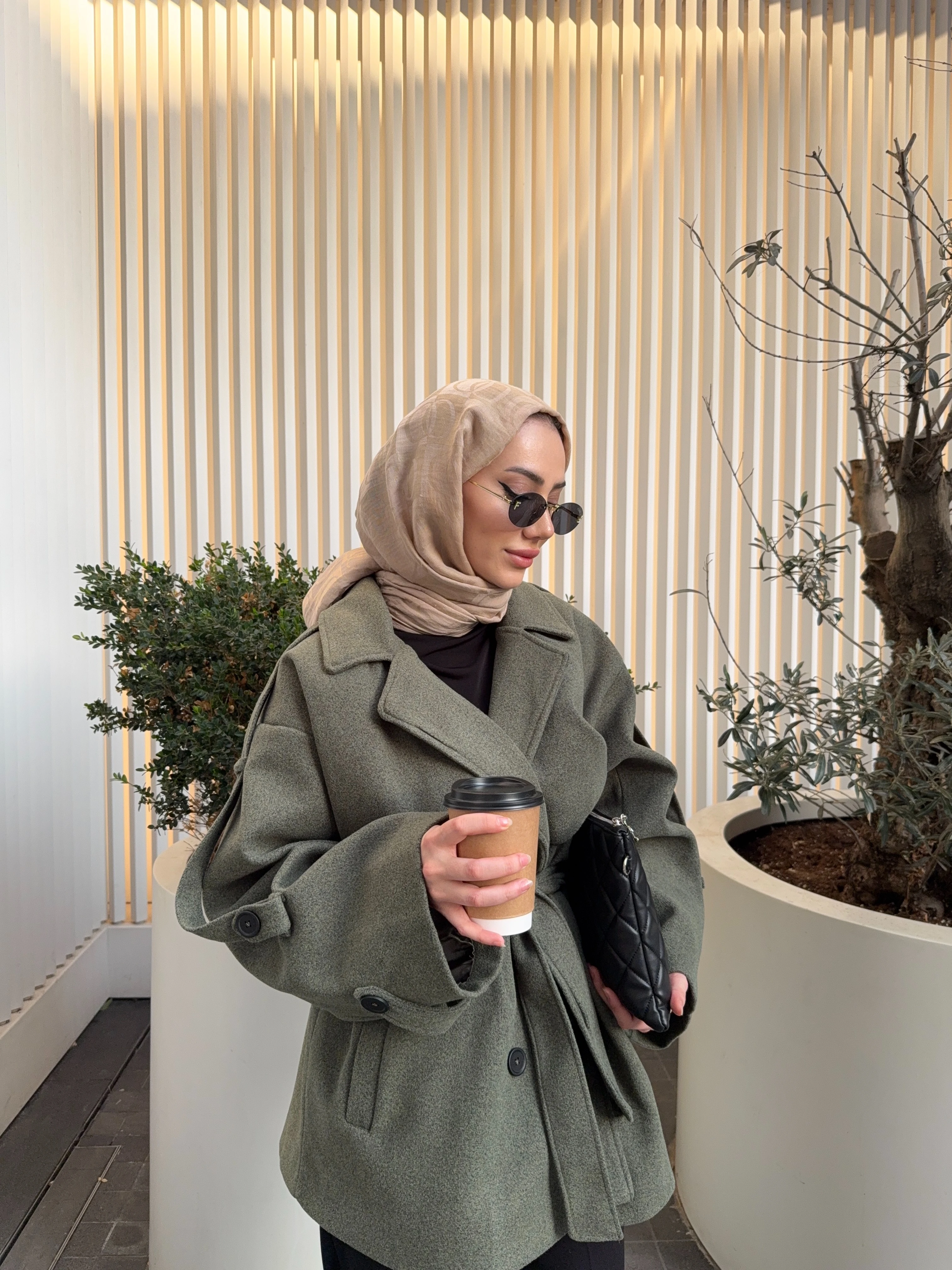 Kısa Oversize Kaşe Kaban - çağla