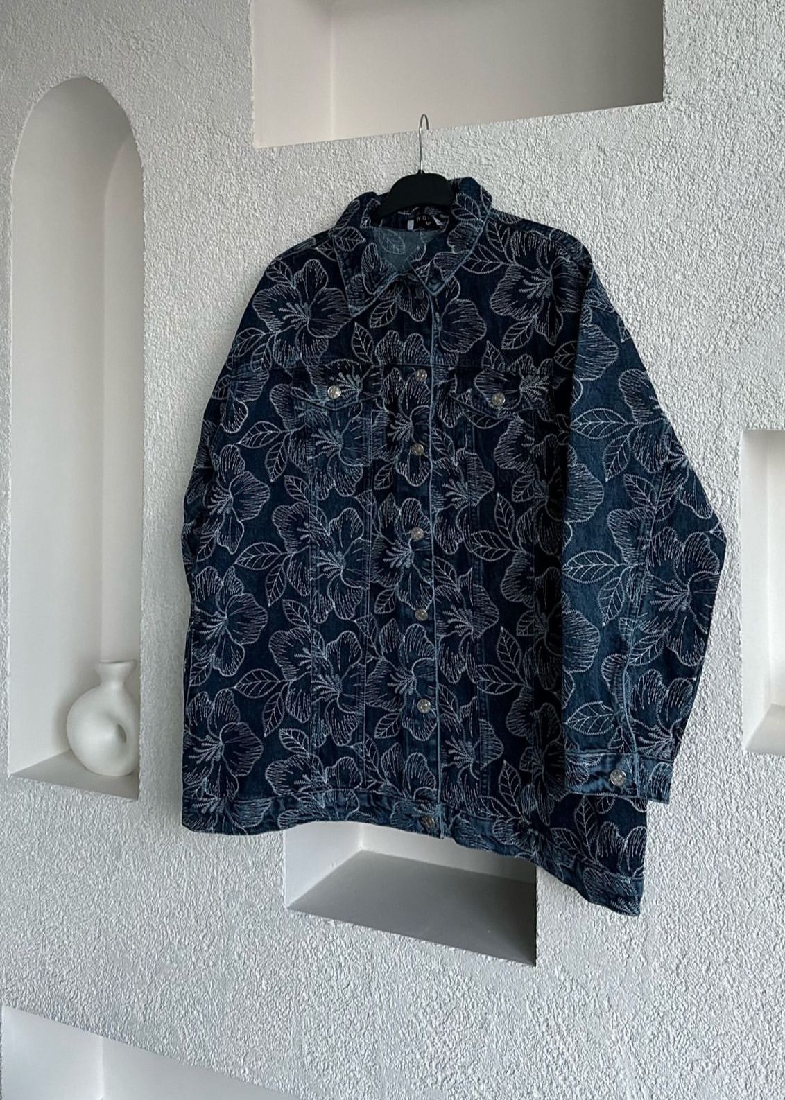 Tasarım Taşlı Kot Ceket - Mavi