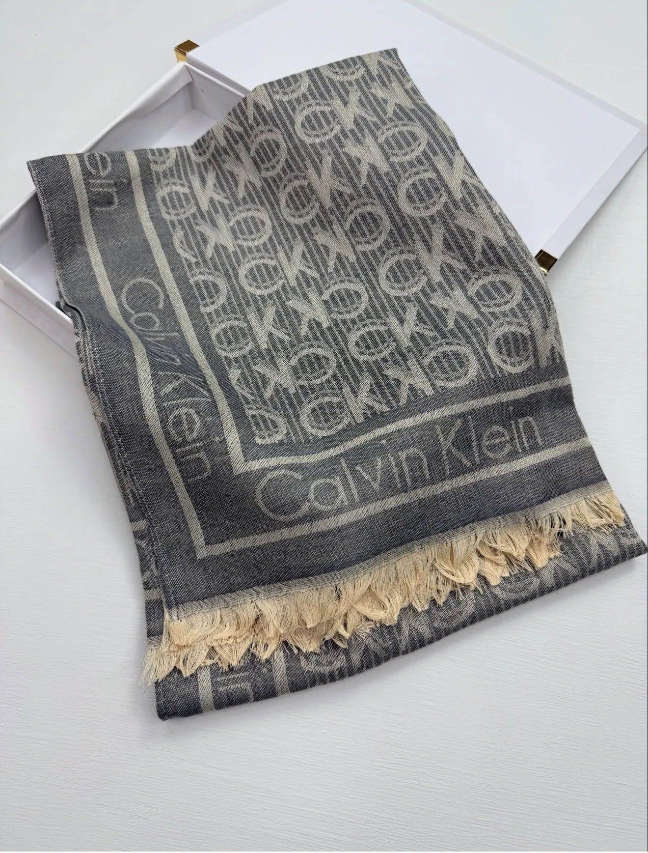 Yün Pamuk Şal C Desen - Gri