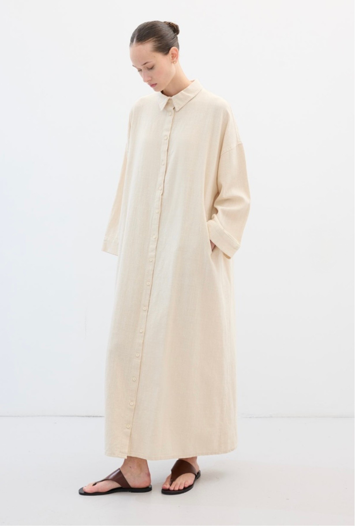 Basic Keten Elbise - Taş
