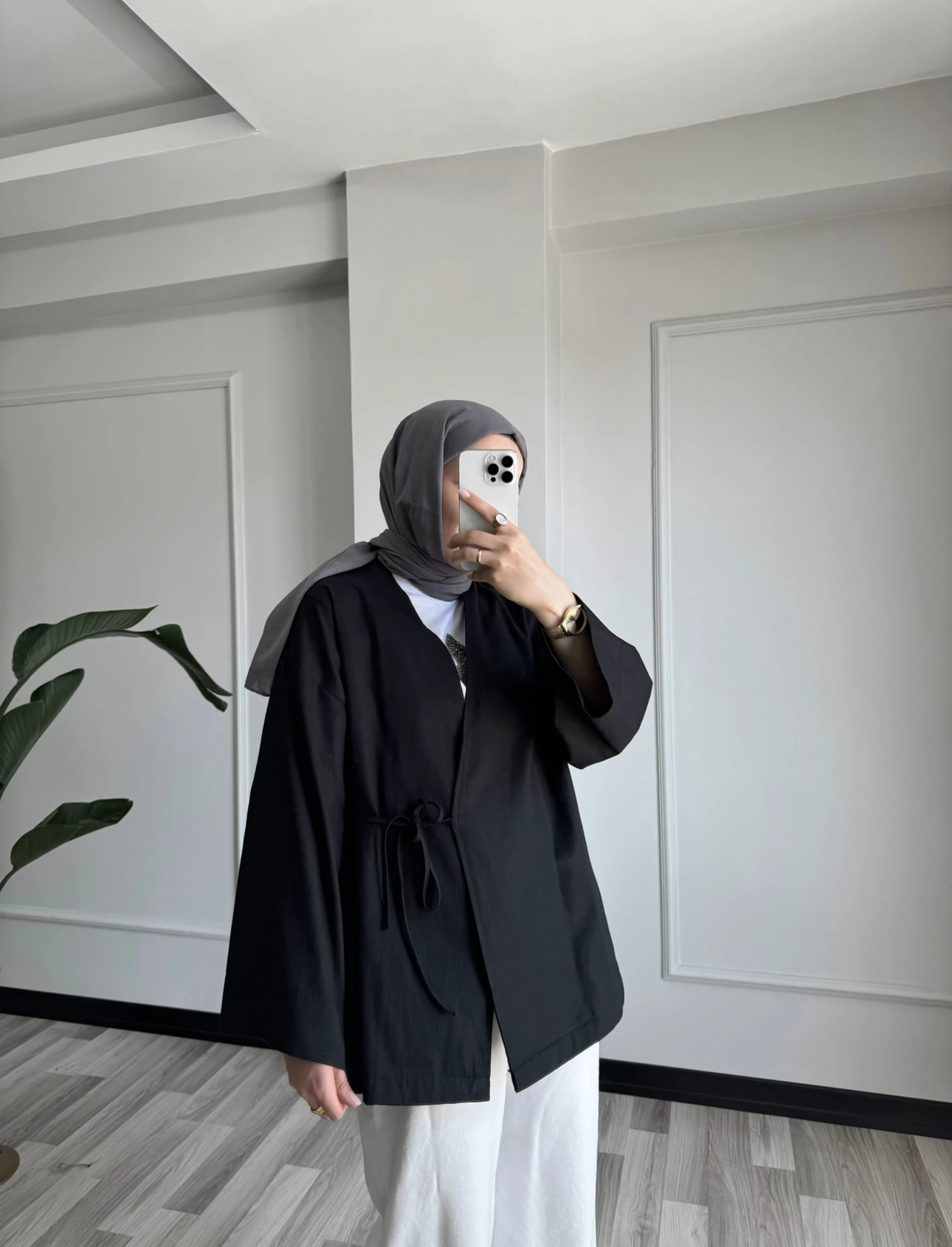 kimono yandan kuşaklı - Siyah