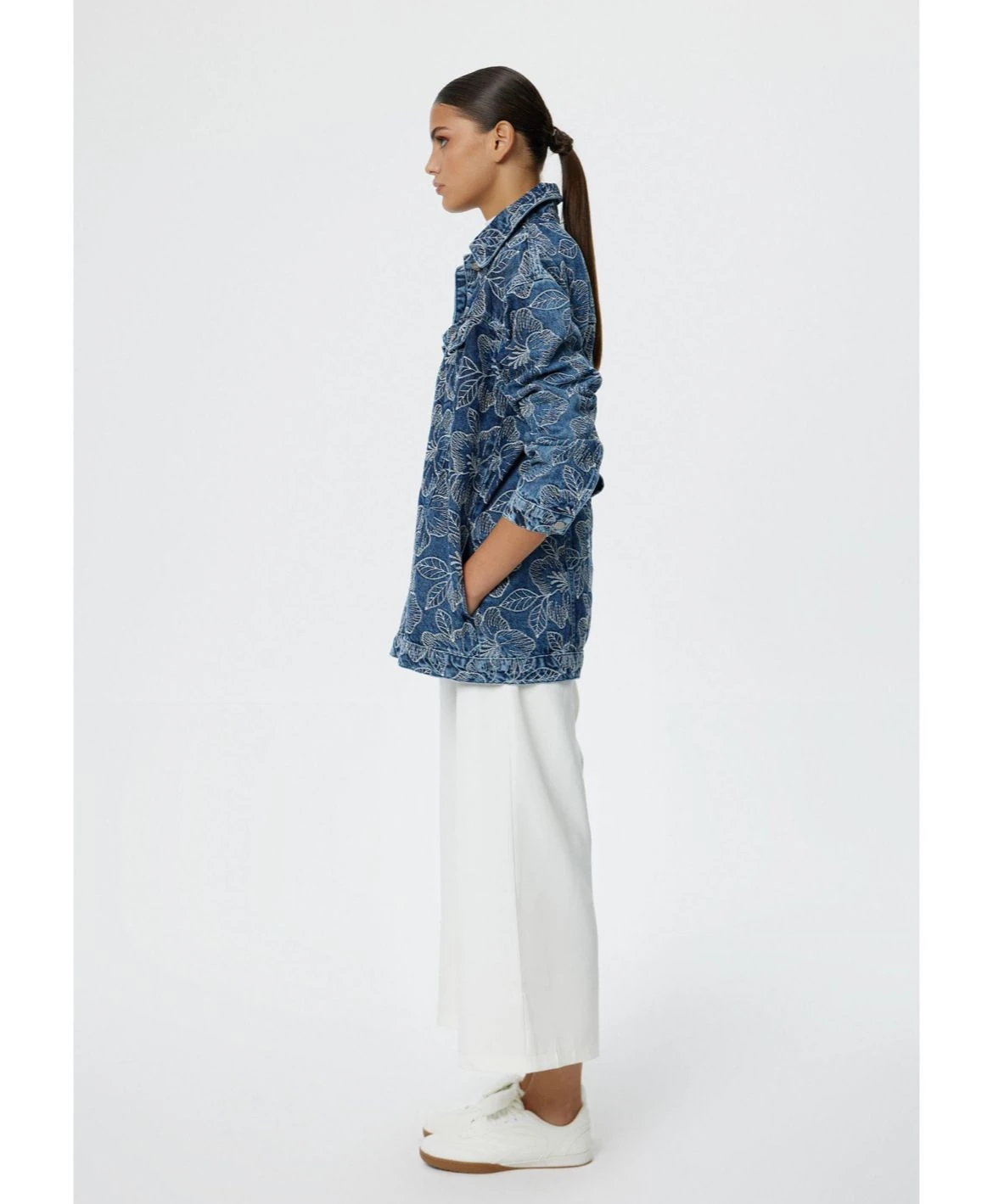 Tasarım Taşlı Kot Ceket - Mavi