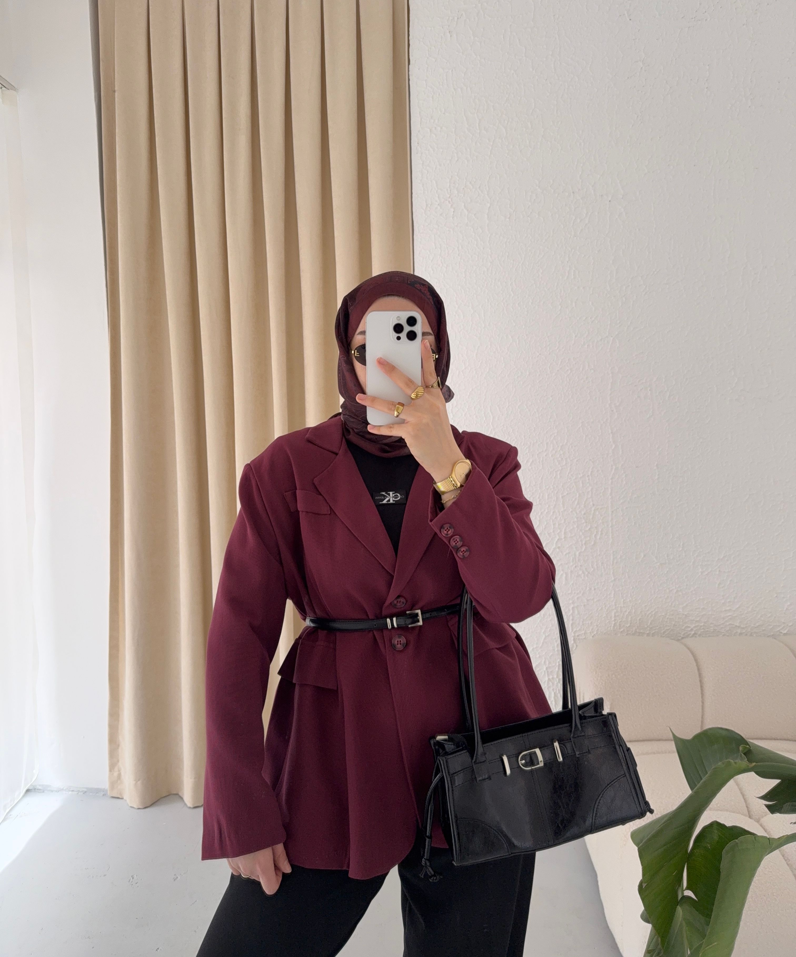 Keten Dad Blazer Ceket - bordo