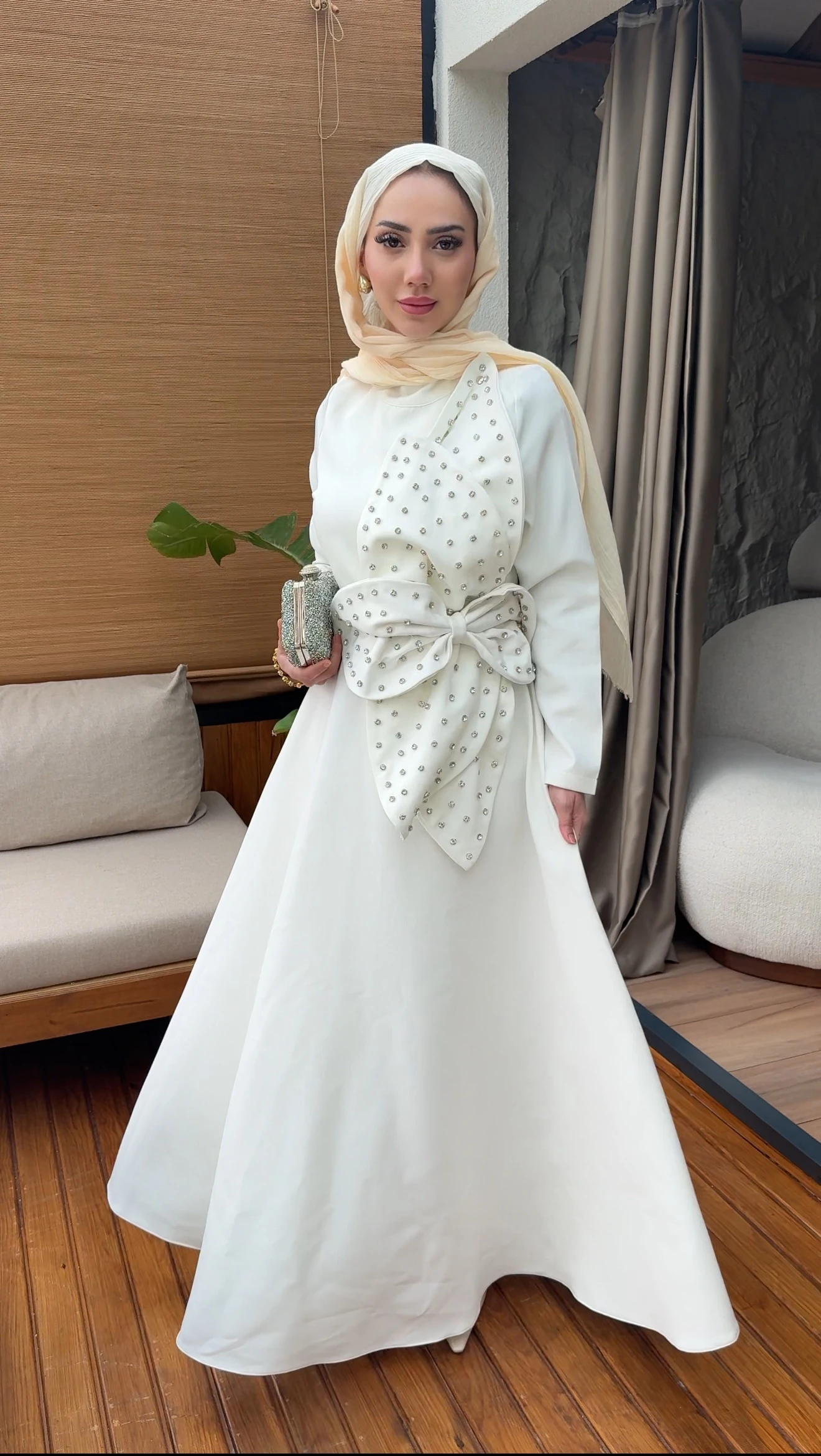 Monica Taş Detay Abiye - Beyaz