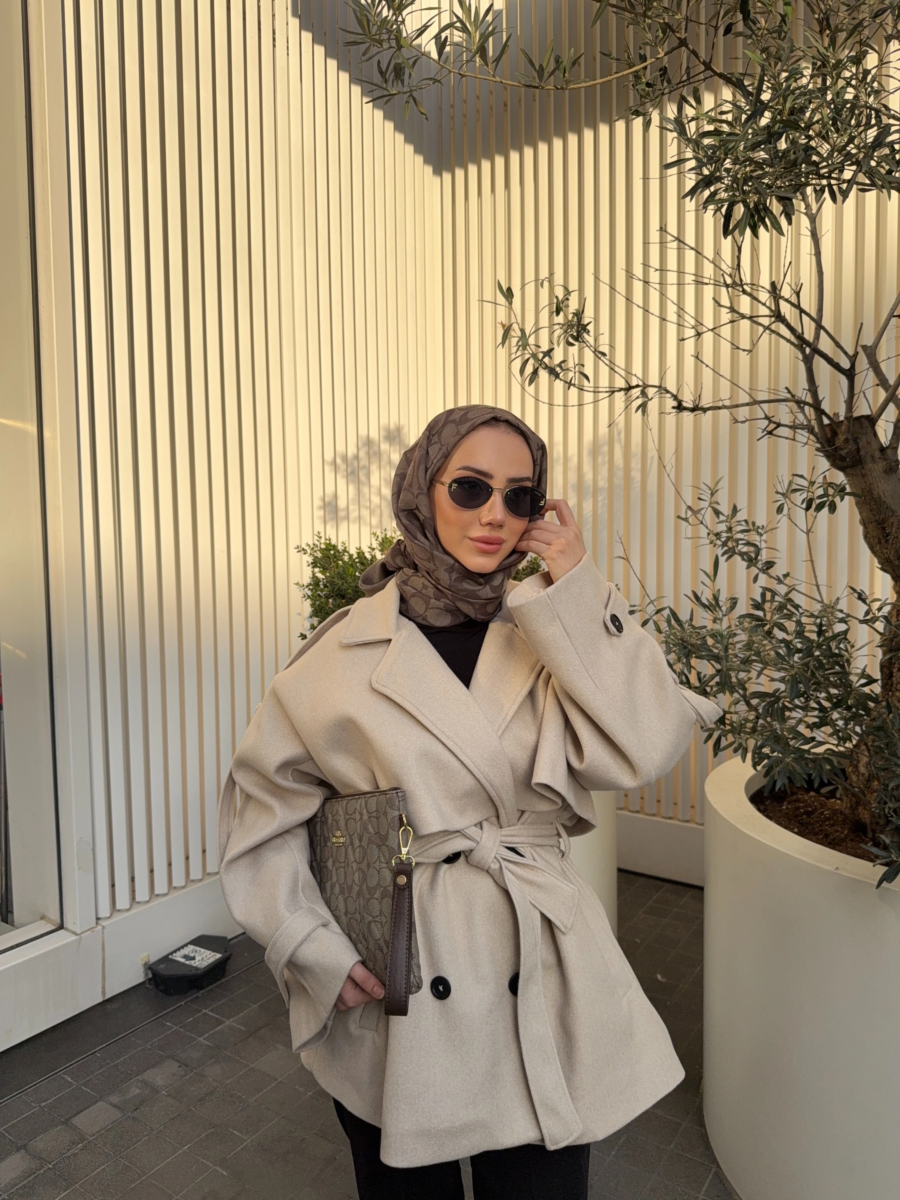 Kısa Oversize Kaşe Kaban - Taş