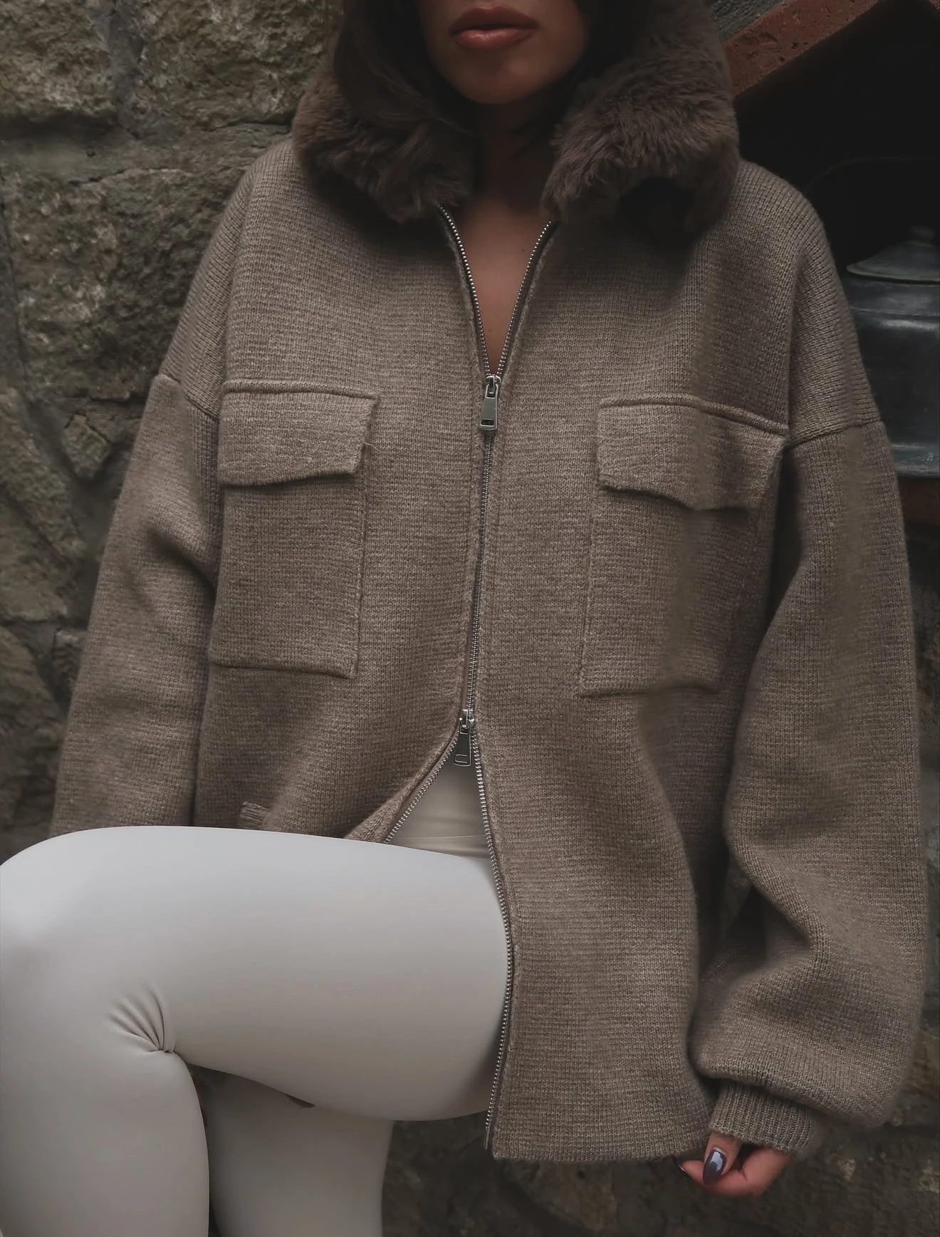 JLO Kürk Detay Kap - Kahverengi