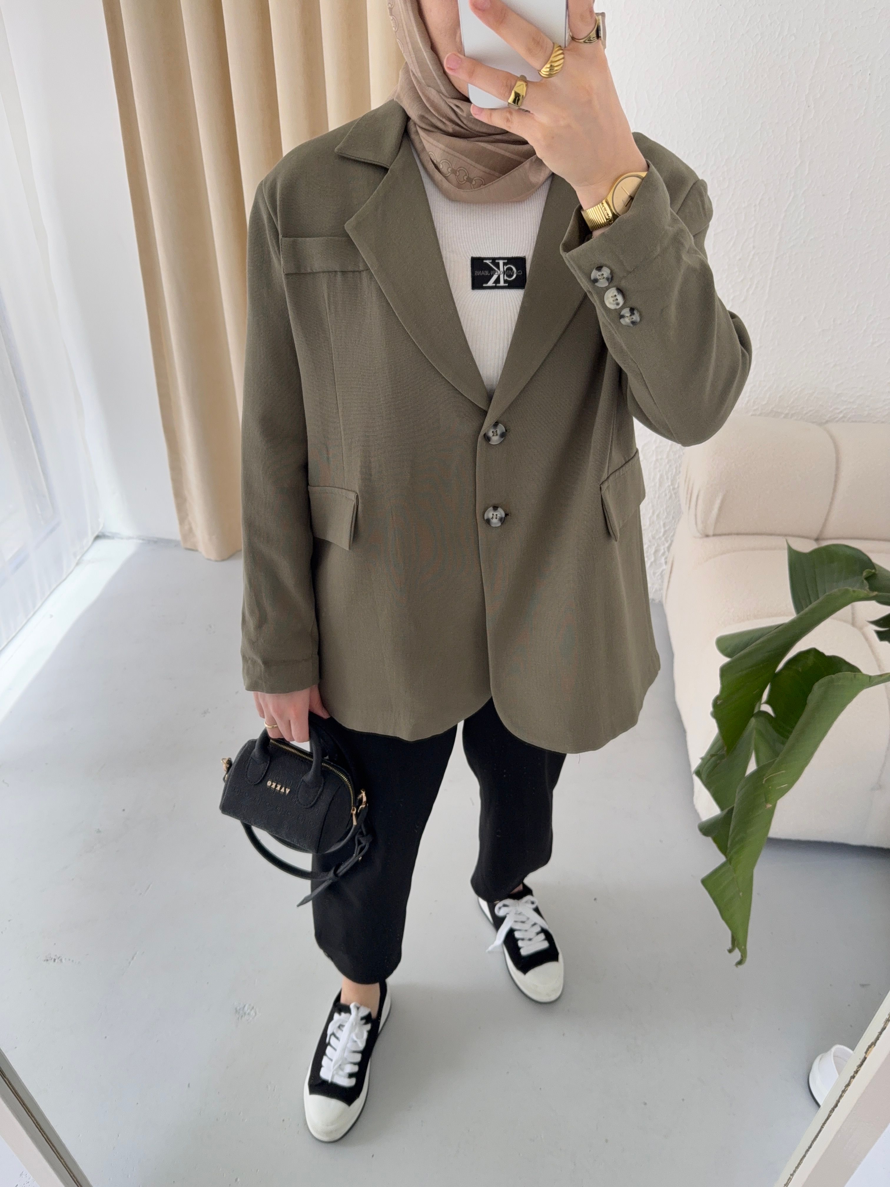 Keten Dad Blazer Ceket - çağla