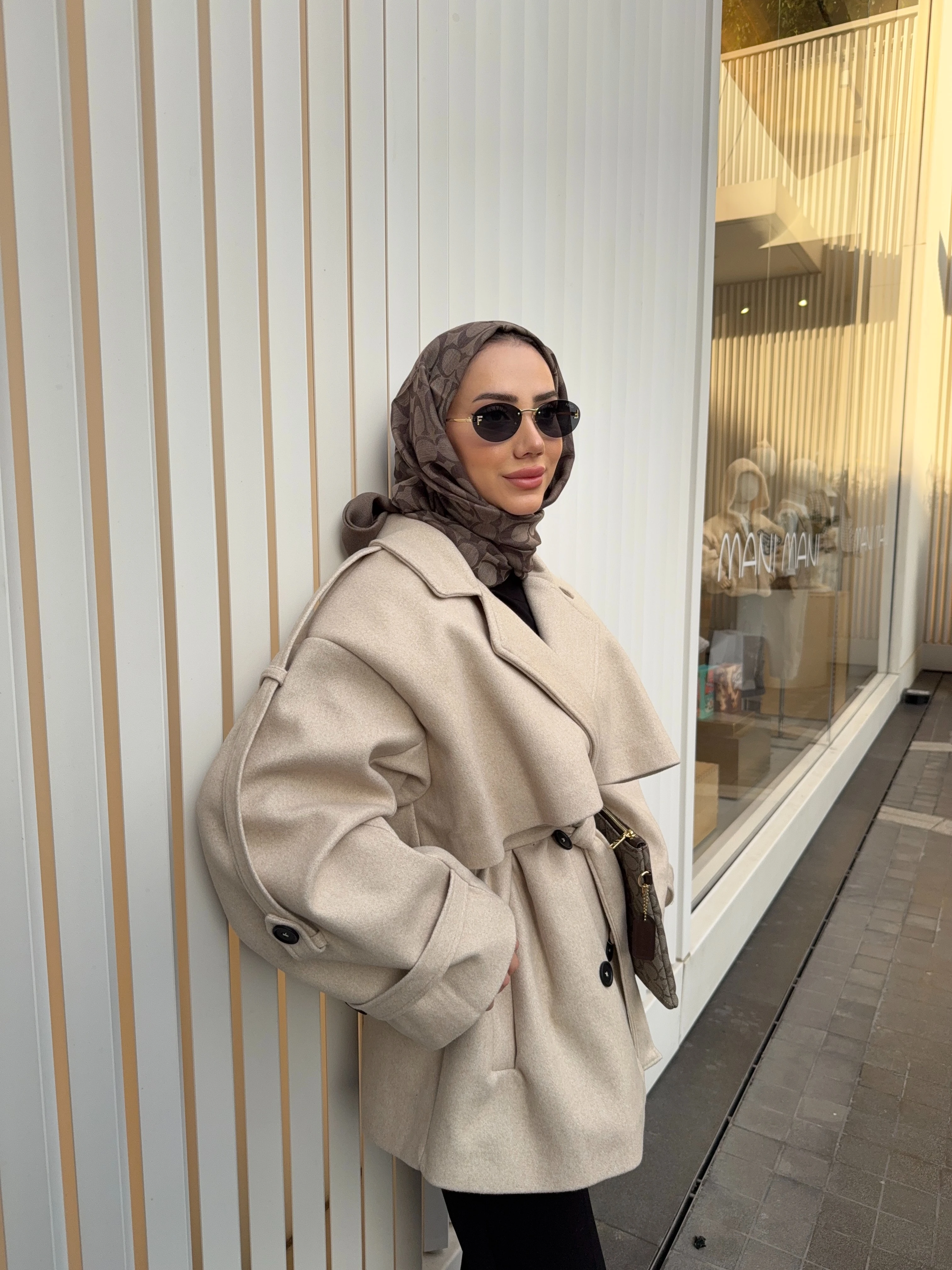 Kısa Oversize Kaşe Kaban - Taş