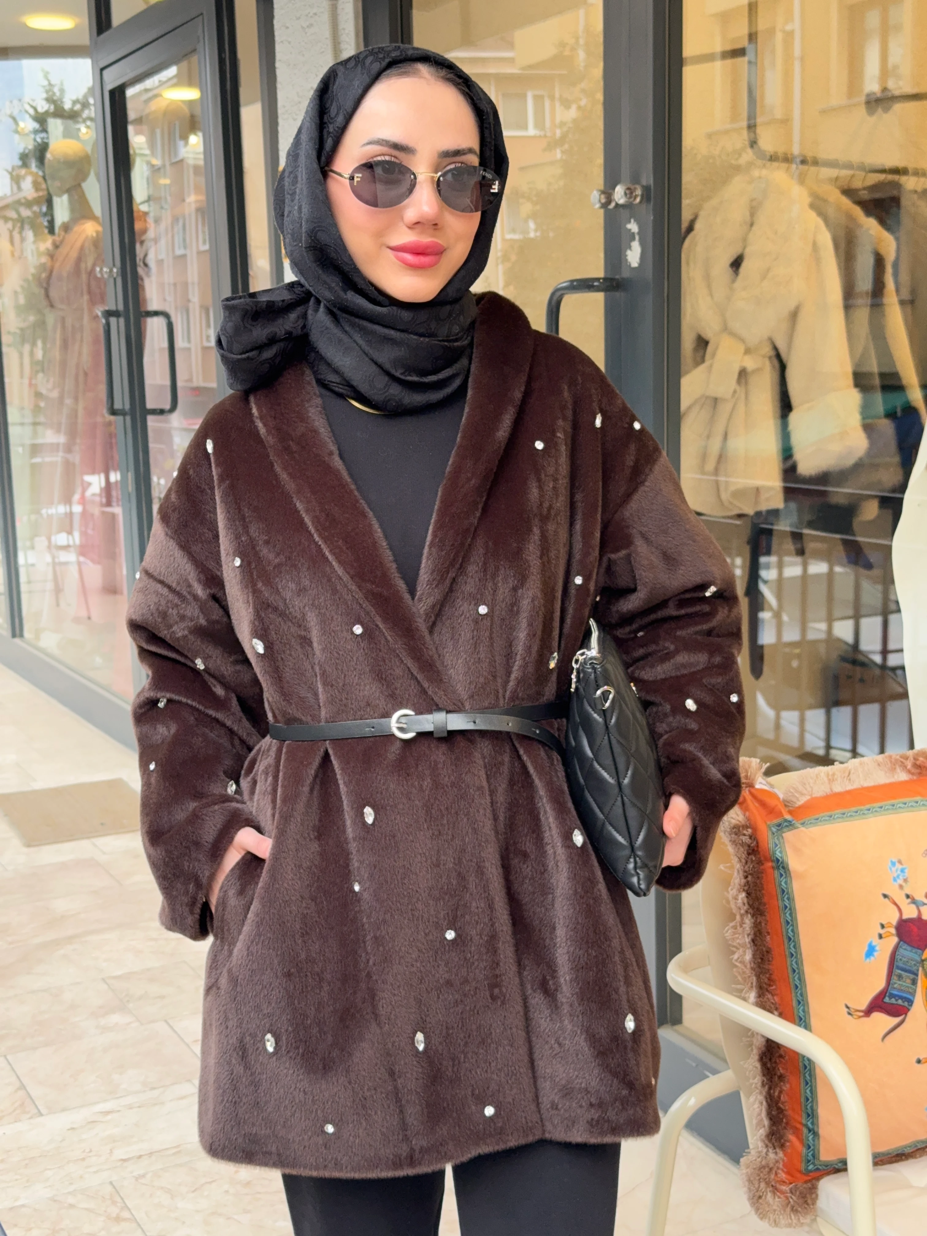 Taş Detay Fox Ceket - Kahverengi